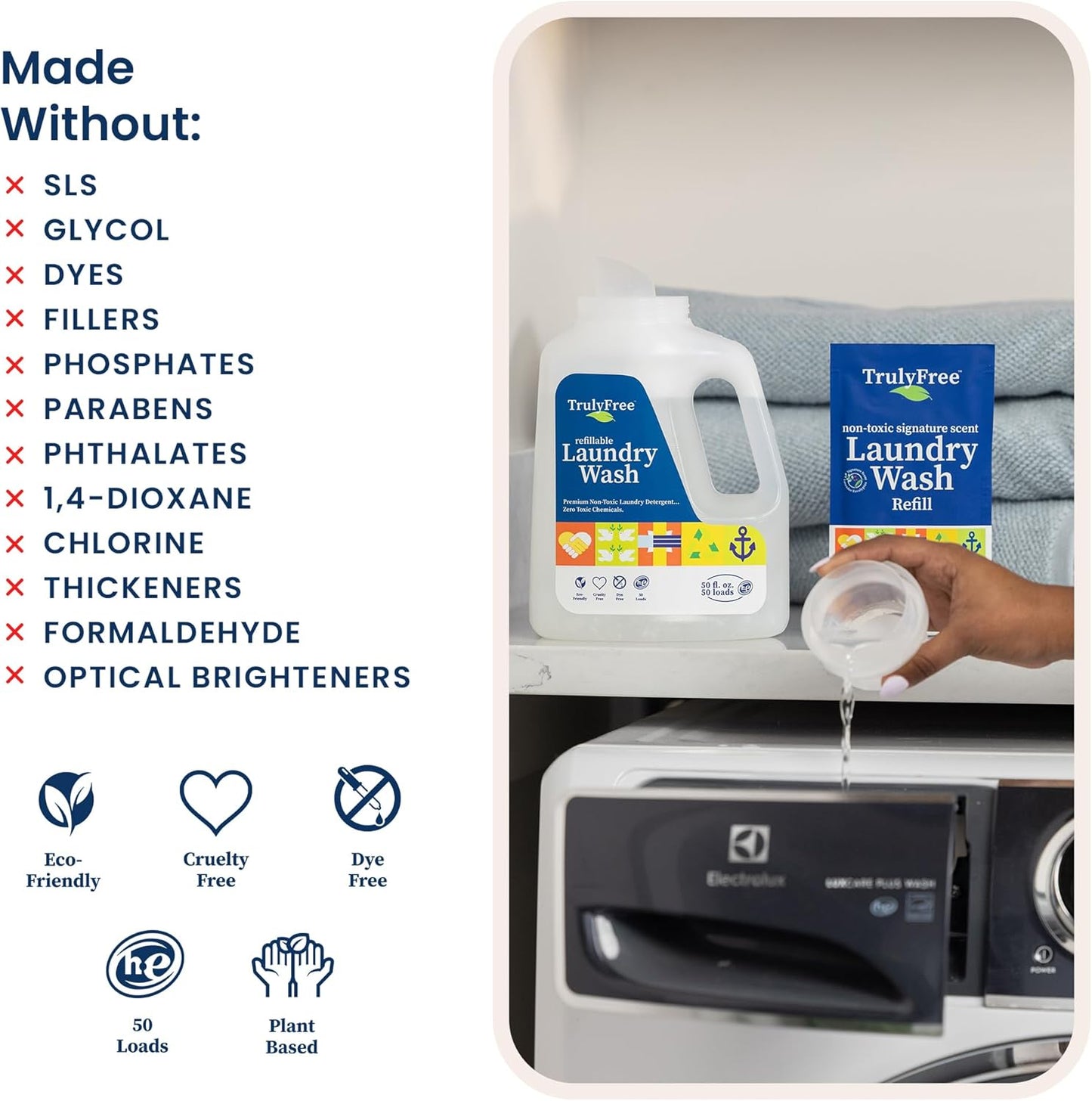 Laundry Detergent for Sensitive Skin | Gentle & Safe for Baby Clothes | Plant-Based | Easy to Dissolve to Create a Liquid| Include 1 Refillable Bottle| Signature Scent (50 Loads)