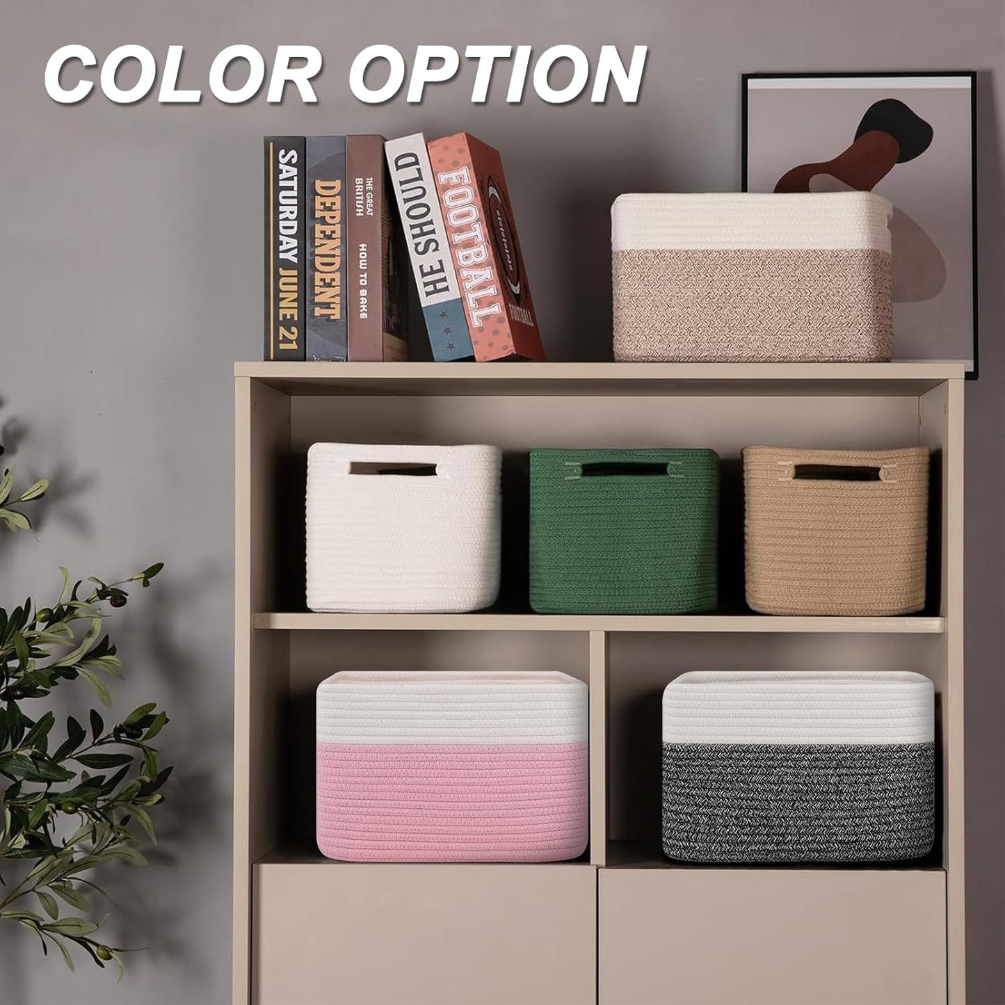 4 Pack Storage Baskets for Organizing, Woven Baskets for Shelves - Perfect for Toys, Books, Towels, and Clothes, Durable Gift Basket Bins Toy Storage, 13''Lx9''Wx7.8''H, Black & White