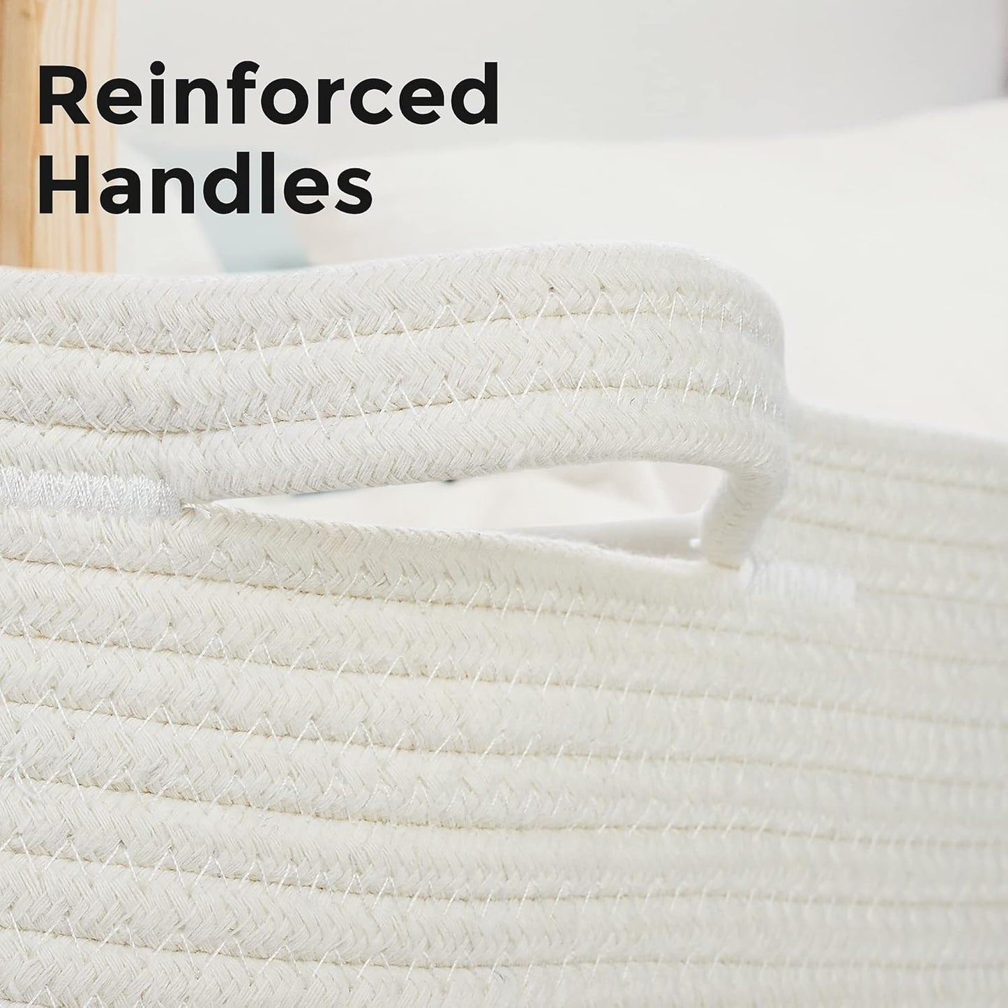 Ravinte Blanket Basket - 20"x 20"x 13" Cotton Rope Basket for Living Room, Baby Toy Storage Basket, Large Woven Laundry Basket (White -Brown)