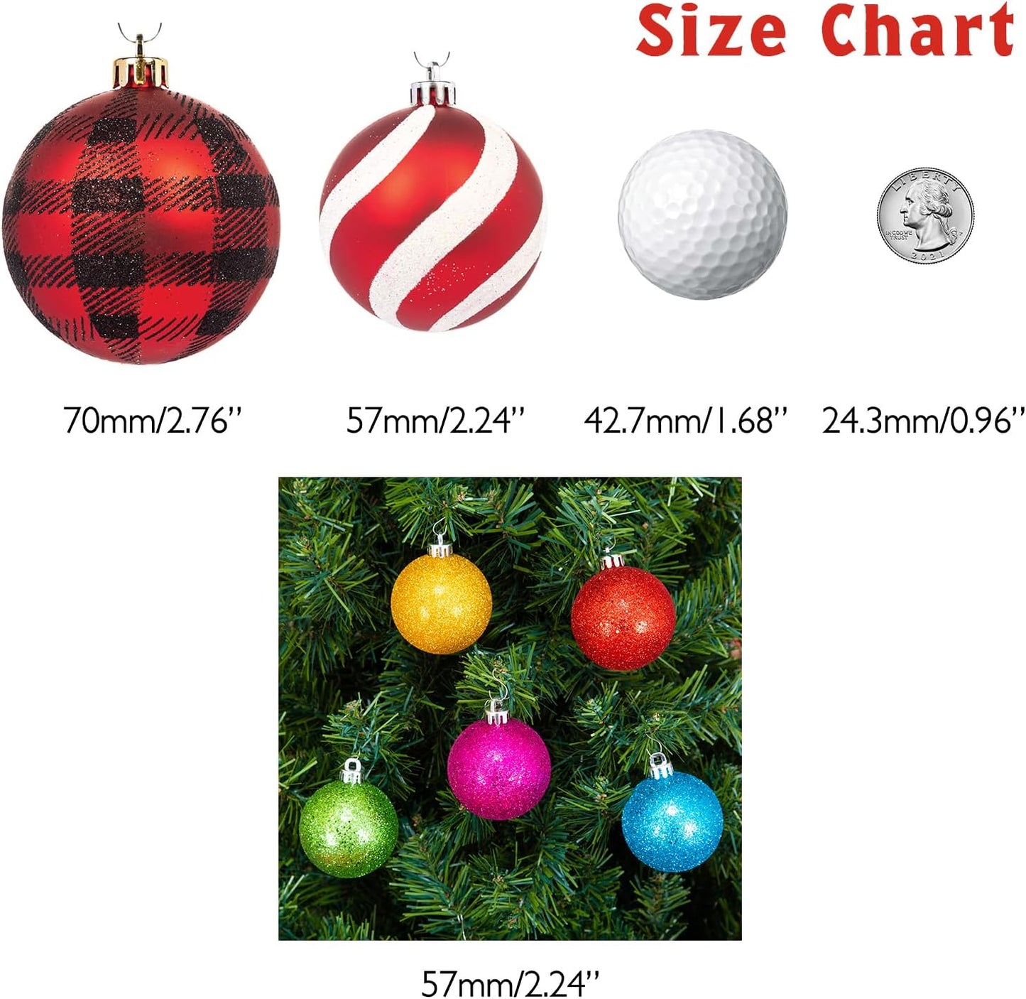 Every Day is Christmas Ornaments, Shatterproof Christmas Tree Ornament Set, Christmas Balls Decoration 50 Count (2.24"/57mm, Glitter Rainbow)