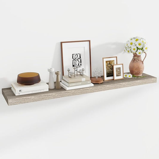 55 Inch Floating Shelves, 11.6 Inch Deep Floating Shelves for Wall, Floating Shelf with Invisible Brackets, Deep Shelves for Bathroom, Bedroom, Living Room, 1 Pack, Grey