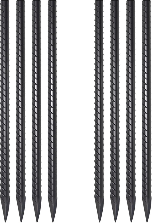 VVOKGO Rebar Stakes 24 Inch Ground Straight Concrete Form Stakes Heavy Duty (8pcs), 3/8" Diameter Metal Steel Spikes Anchors with Chisel Point End for Plant Support, Garden Border,Landscape Edging