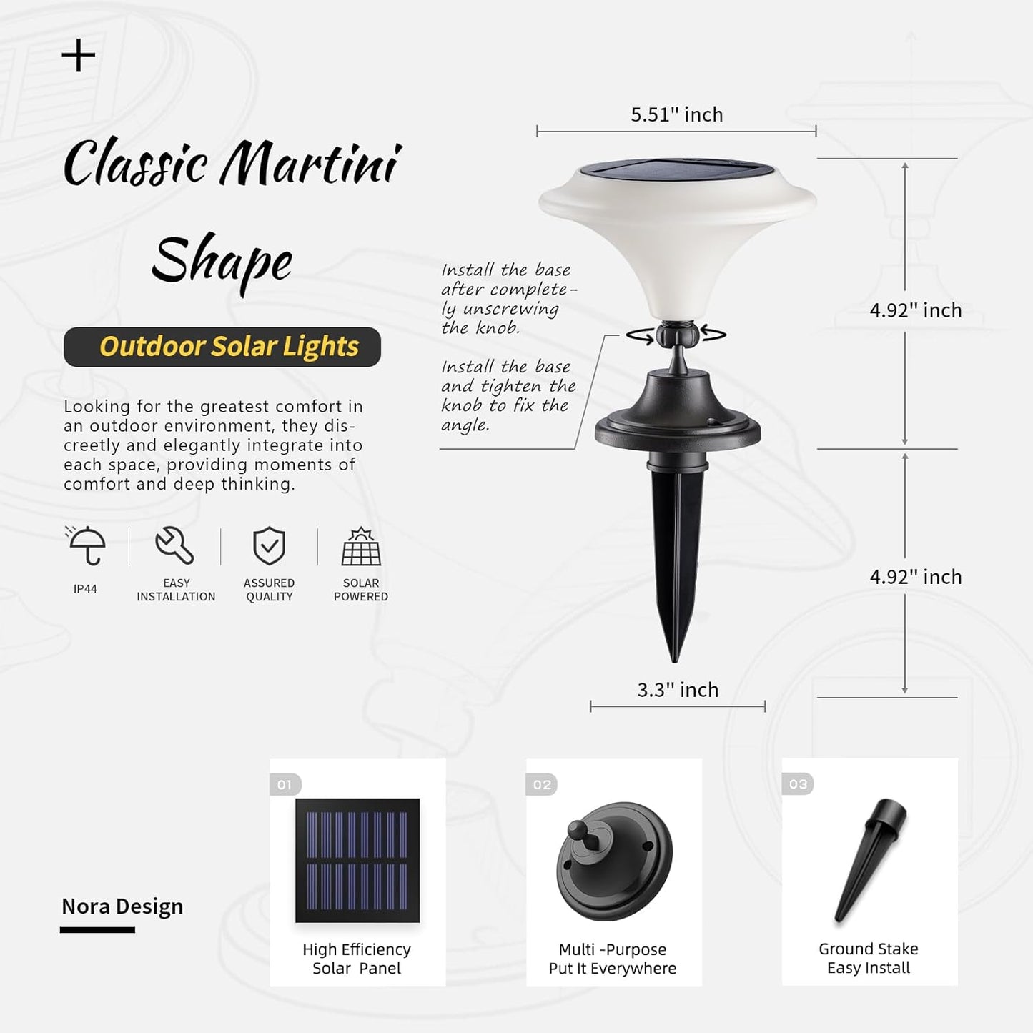 Solar Table Lights Outdoor, 6 Pack Classic Martini-Shaped Lanterns with Base & Ground Stakes, Waterproof LED Solar Powered Decorative Lights for Patio Table Garden Path (Warm White)