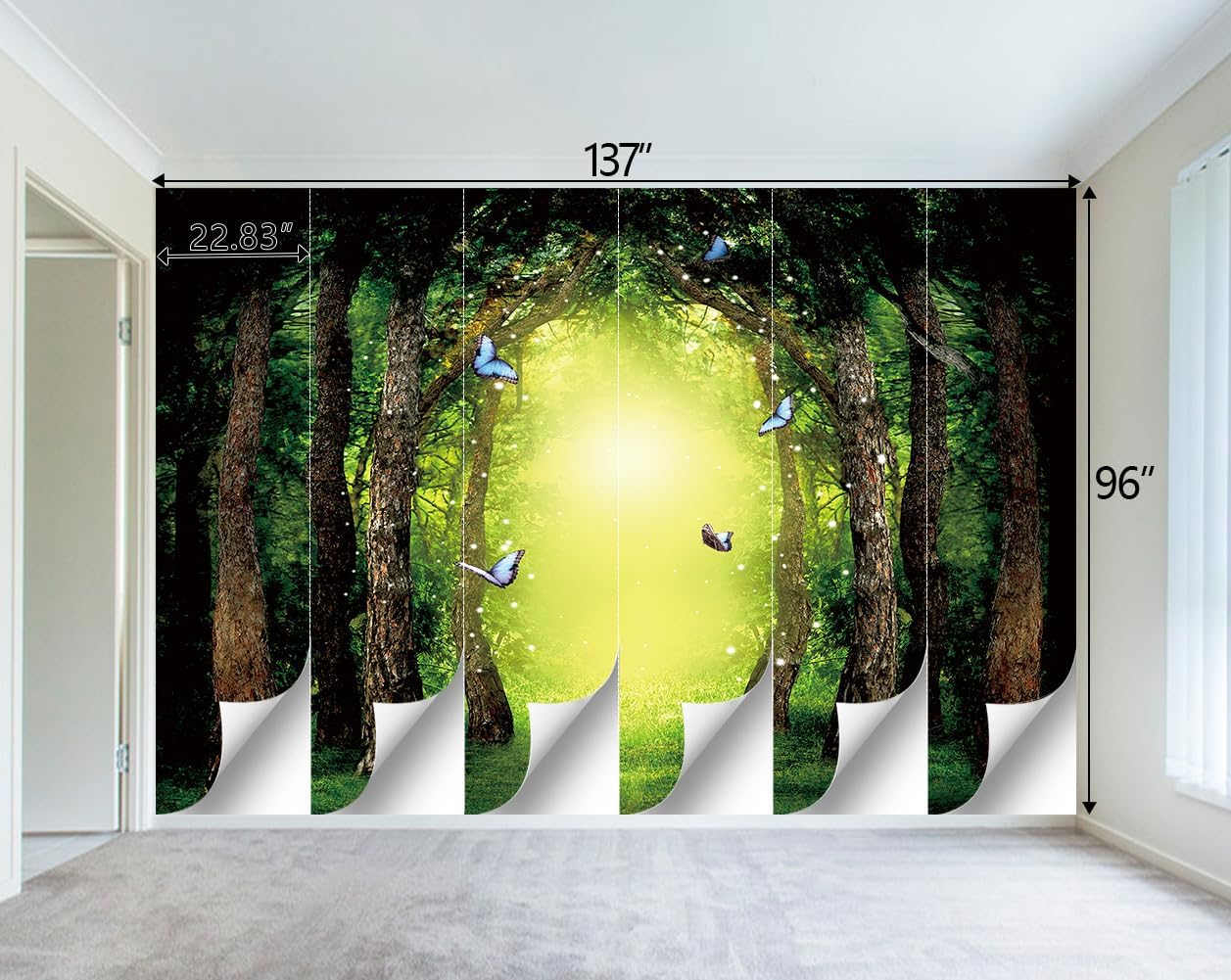 Classy Dream Butterfly Forest Tree Wallpaper for Bedroom Jungle Woodland Wall Mural Living Room Large Woods Adhesive Fabric decorr - 137"x96"（Not Peel and Stick）