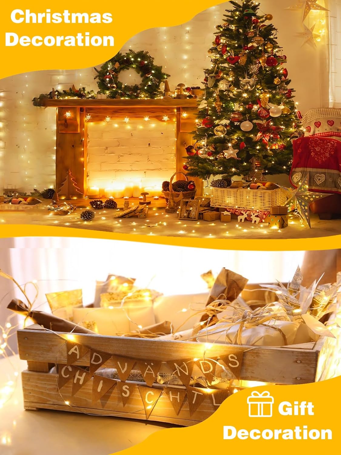 4 Pack 60LED Battery Operated Fairy Lights with Remote, 8 Modes LED String Lights with Timer, Dimmable, Memory Function, Waterproof Twinkle Fairy Lights for Outdoor Indoor Christmas Decor(Warm White)