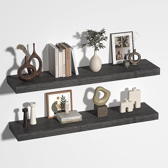 Floating Shelves for Wall, USA-Sourced Fir Wood 36 Inch Wall Shelves Set of 2, Natural Rustic Solid Wooden Floating Shelves Wall Mounted, Nursery Book Storage Shelf, Display Shelf for Bathroom