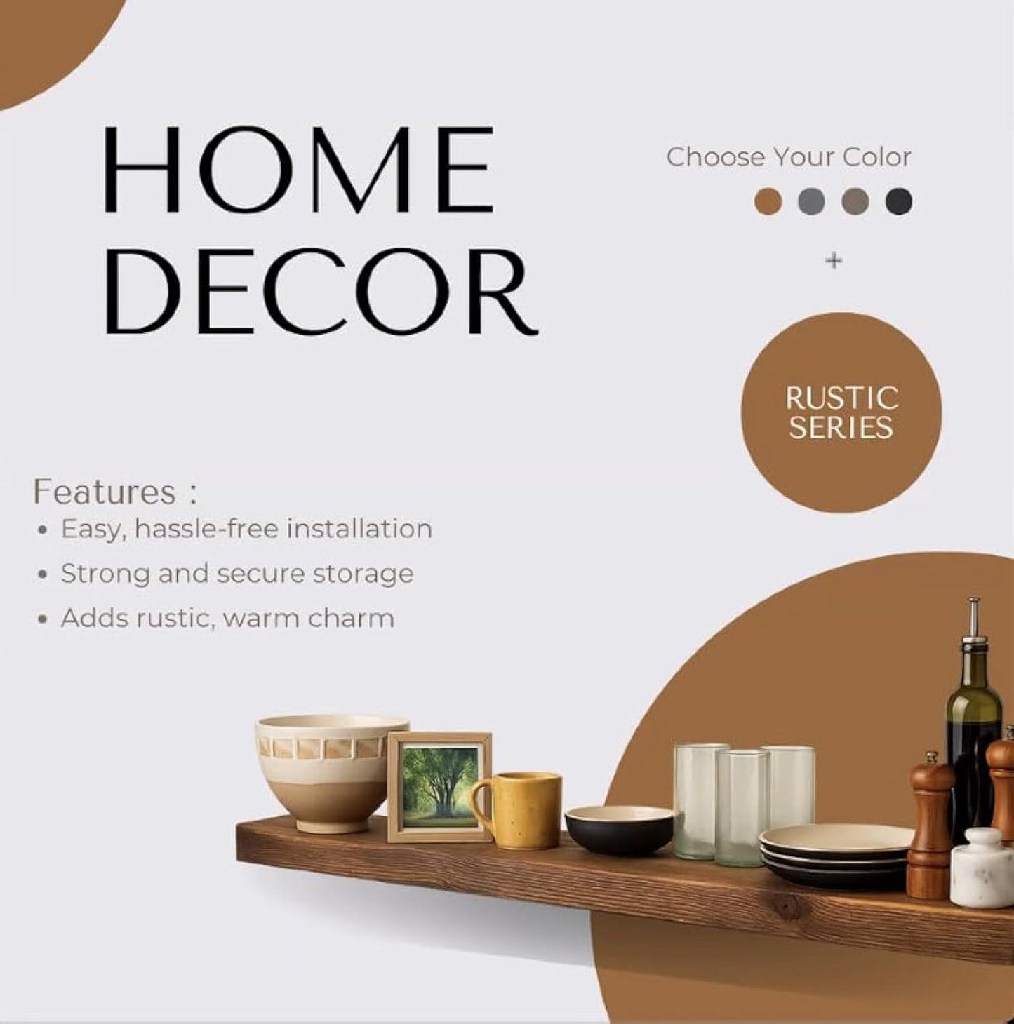 joelsantiques - 48 Inch Wooden Floating Shelves for Wall - 48x6x2 in - Made of Natural Wood - Long Heavy Duty Rustic Wall Shelves for Bedroom - Perfect for Living Room, Kitchen - Medium Brown