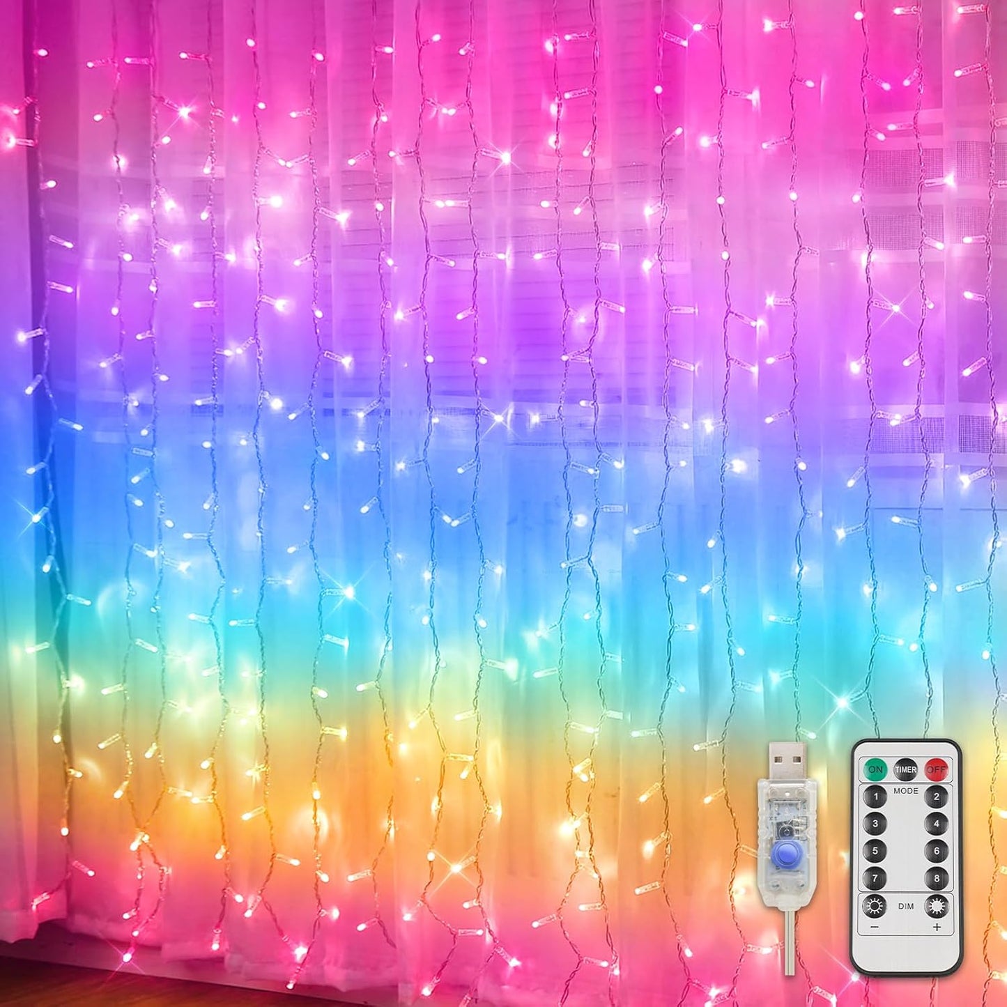 suddus Curtain Lights for Bedroom, 192 Led 8.3ft x 5.25ft Hanging String Lights Outdoor, Fairy Curtain Lights for Backdrop, Window, Wall, Wedding, Party, Garden, Porch, Birthday Decor Multicolor