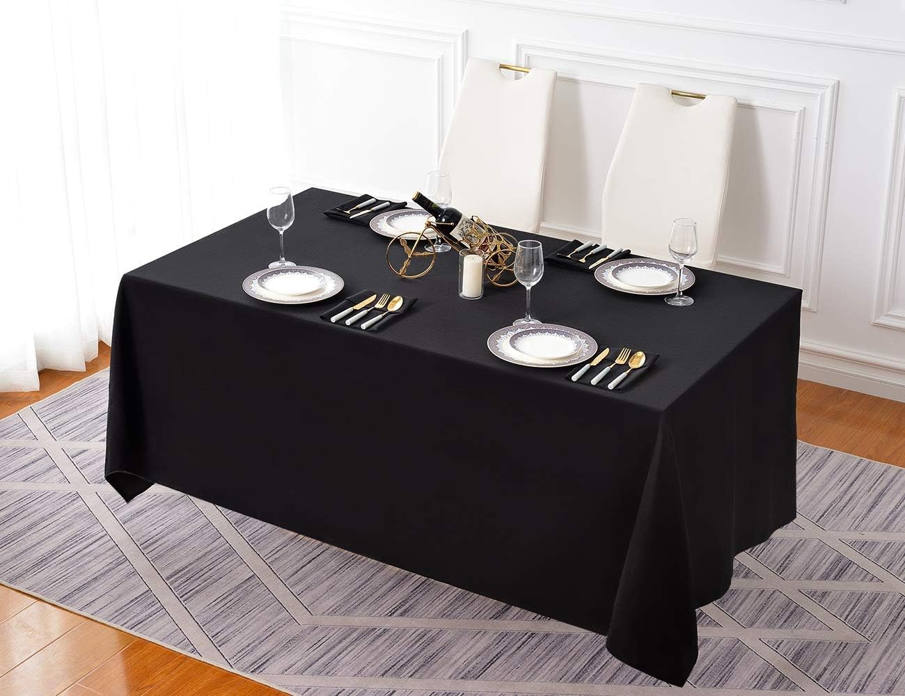 Surmente 10 Pack Black Tablecloth 90 x 156-inch Rectangular Polyester Table Cloth for Weddings, Banquets, or Restaurants