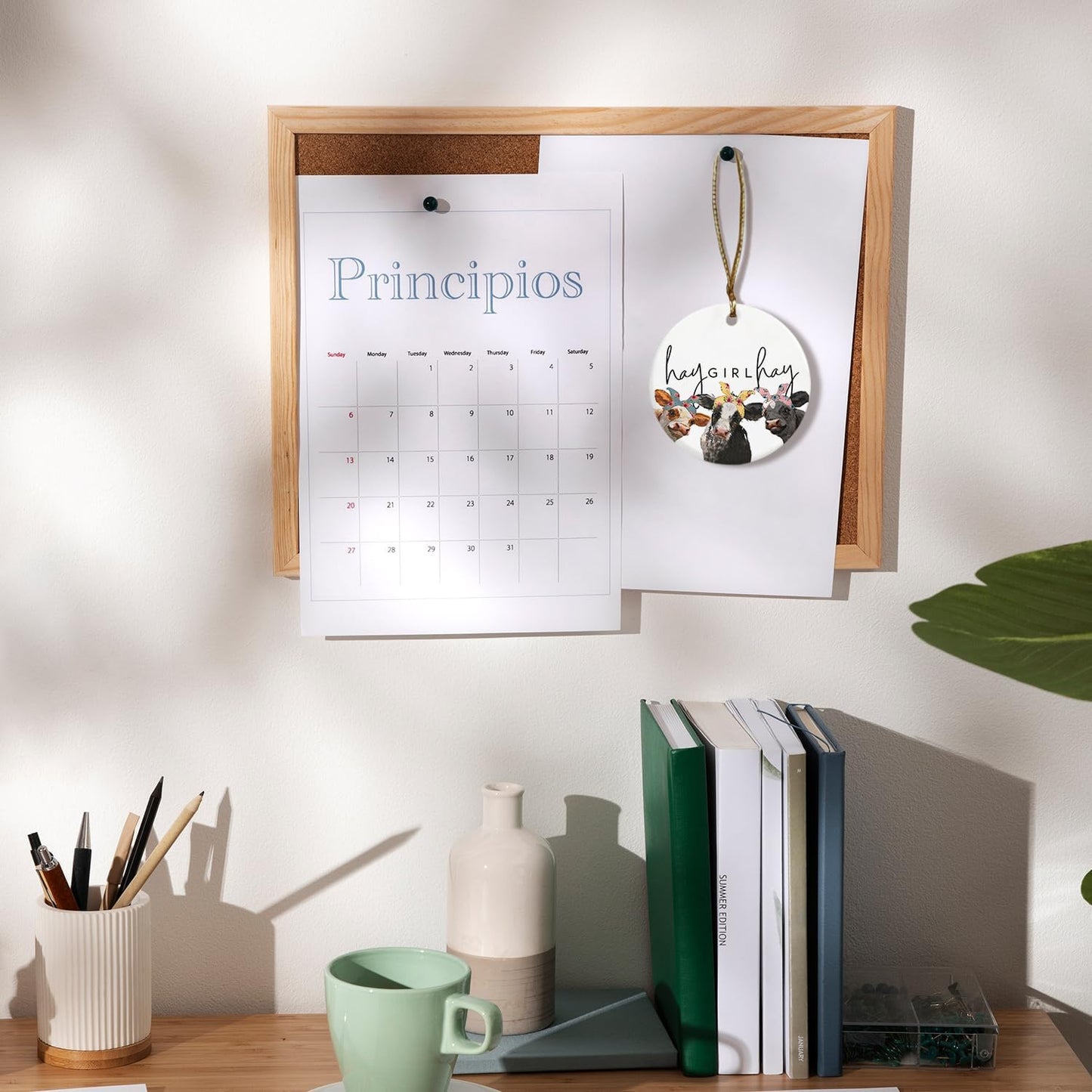 Cow Gifts for Women Cow Lovers Girls, Hay Girl Hay Farmhouse Ceramic Christmas Ornament Keepsake Sign Plaque, Girls Room Bedroom Dorm Decor