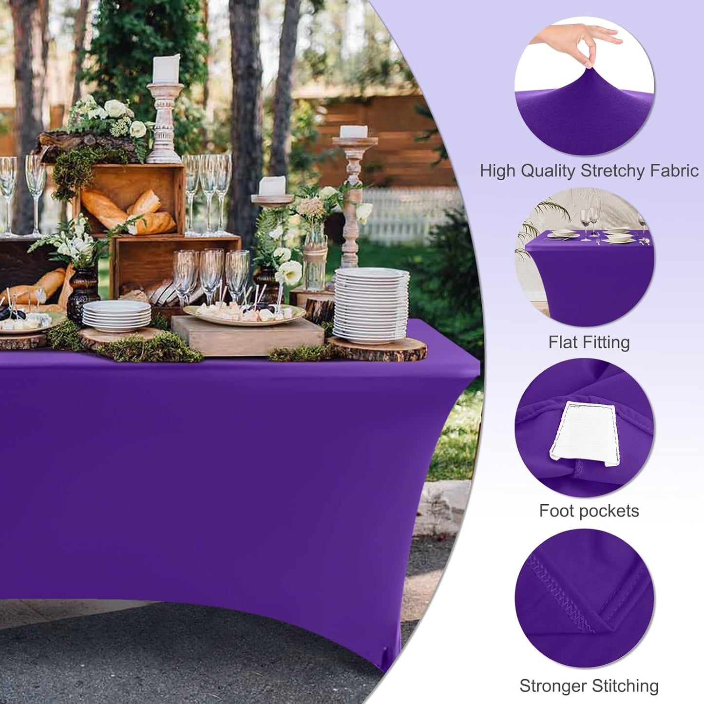 ABCCANOPY 6 FT Purple Spandex Table Cover Stretch Fitted Wrinkle Resistant Tablecloth Reuse for Rectangular Folding Table Patry Event Wedding Banquet Protector
