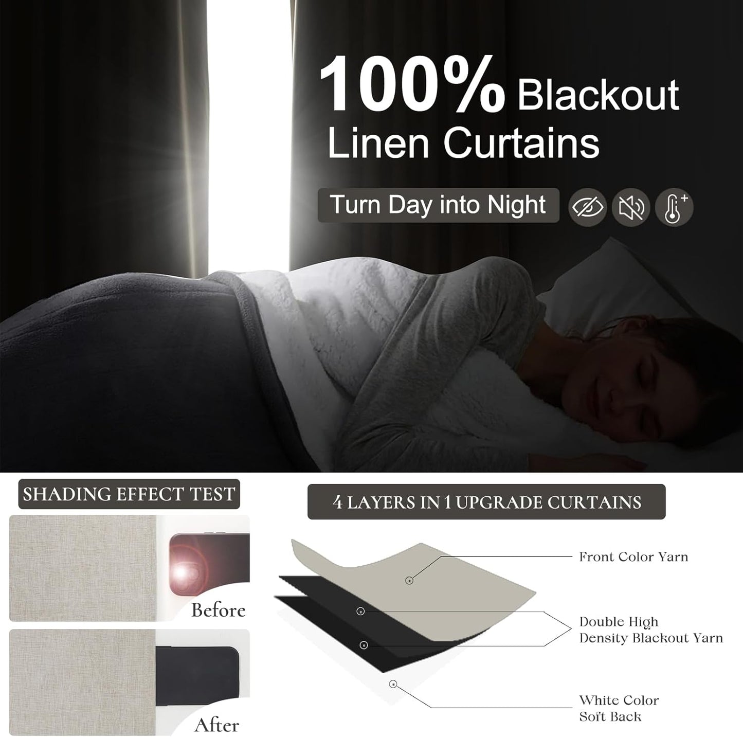 Pinch Pleated Blackout Curtains 100 Inches Extra Wide for Living Room, Thick Heavy Duty Linen Blend Tan Viral Large Window Curtain for Sliding Glass Door Thermal Natural Drapes (100"Wx96"Lx 2Panels)