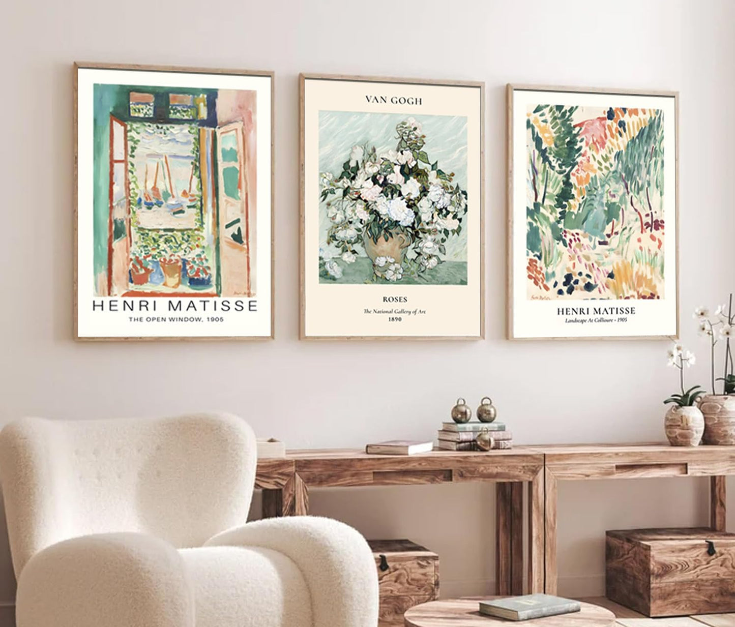 Sage Green Matisse Wall Art Posters Set of 3 Vintage Vin Gogh Flower Market Painting Decor Retro Open Window Canvas Prints Abstract Aesthetic Artwork Picture for Living Room Bedroom 12x16in Unframed