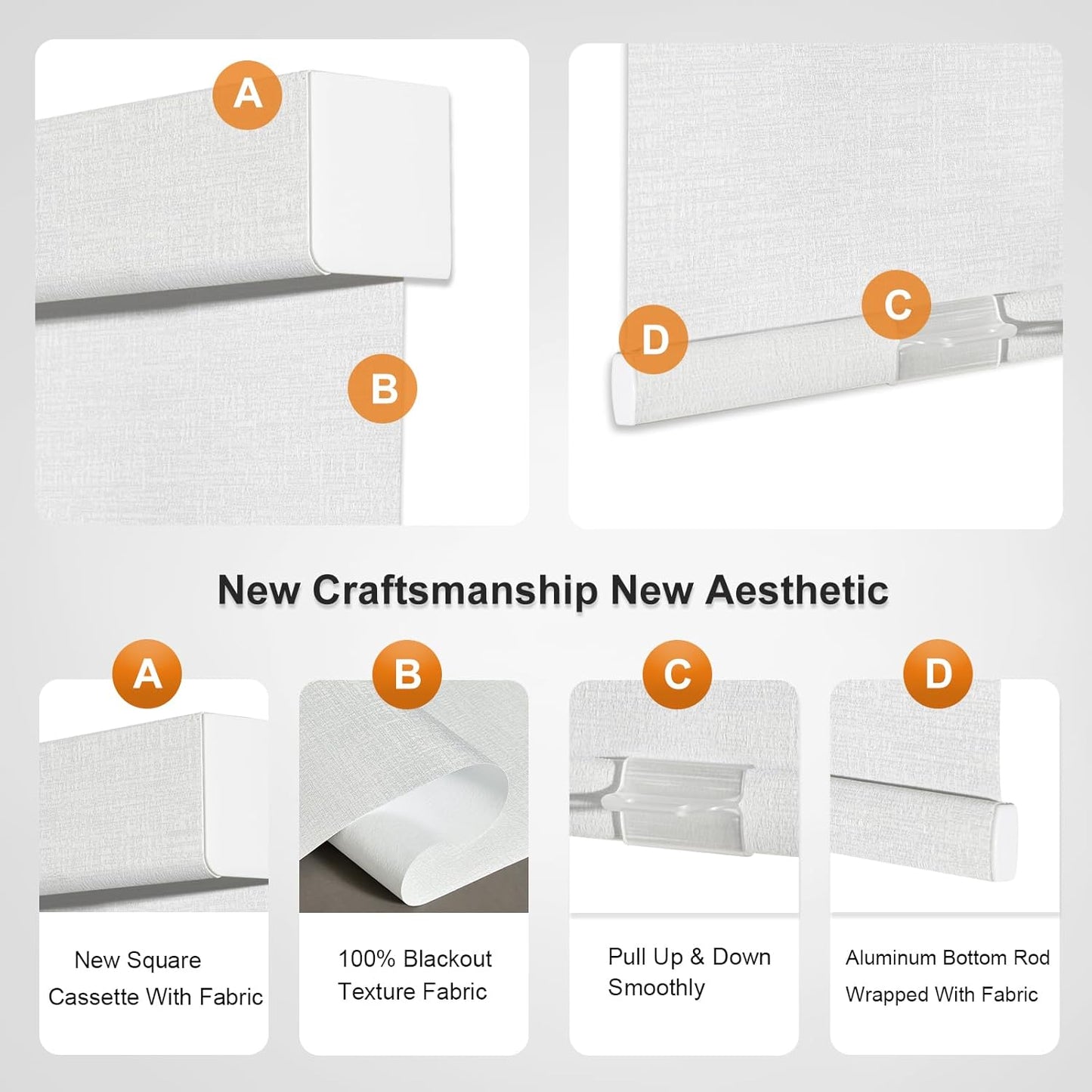 Persilux Blackout Roller Shades & Blinds Windows Shades Free-Stop Blackout Blinds with Jacquard Fabric,Cordless Blinds Pull Down Shades for Home, Easy to Install for Door/Office, White(23" W x 48" H)