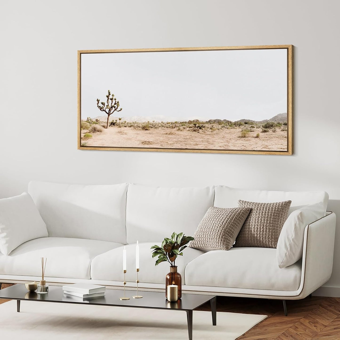 MUDECOR Extra Large Framed Canvas Print Wall Art Desert Solitude Joshua Tree Landscape Antique Retro Fine Art Illustrations Decorative Colorful for Bedroom - 60"x30"