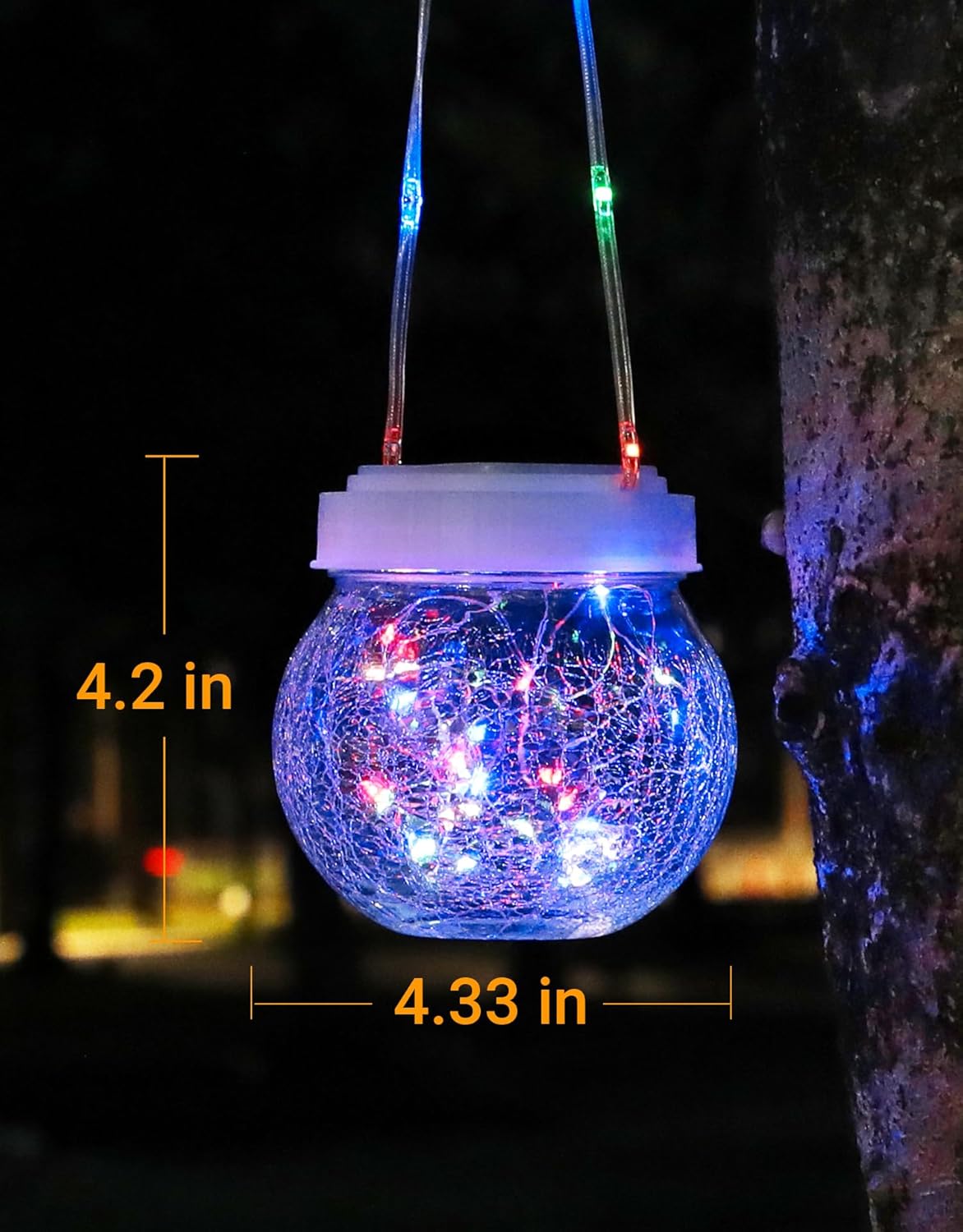 Solar Lantern Solar Lights Outdoor Waterproof 6-Pack, Solar Powered Hanging Lights Cracked Glass Hanging Globes for Christmas Decoration, Shepherd Hook, Garden Tree Ornaments,White Cap, Multi-Color