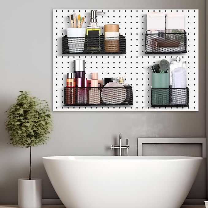 Tioncy 4 Pcs Magnetic Storage Bin Magnetic Locker Organizer for Pegboard Refrigerator Shelves Basket Container Wire Storage Holder for Kitchen Home Whiteboard(Black,10.6''l, 6.2''l)