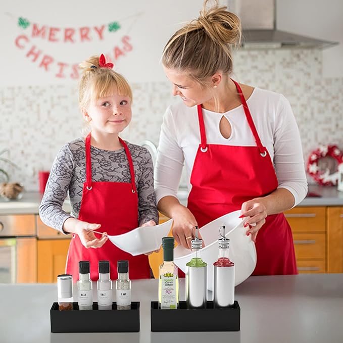 Premium Bamboo Kitchen Drawer Organizer - Set of 2, Stackable Utensils Holder, Storage Box Tray for Kitchen Drawers, Cabinet, Utensil, Silverware, Spatula, Flatware or Makeup, Vanity, Bathroom(Black)