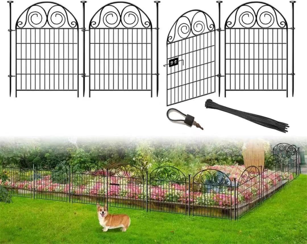 Tall Garden Fence with Gate, 40 Inch(H) 4 Panels Dog Fence Outdoor for Yard, Total Length 8.8 Ft Metal Decorative Fences│Patented