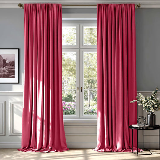 MIULEE Berry Velvet Curtains Thermal Insulated Blackout Curtain Drapes for Bedroom Living Room Darkening 96 Inches Long Curtains Panels Rod Pocket Set of 2