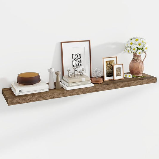 55 Inch Floating Shelves, 11.6 Inch Deep Floating Shelves for Wall, Floating Shelf with Invisible Brackets, Deep Shelves for Bathroom, Bedroom, Living Room, 1 Pack, Brown