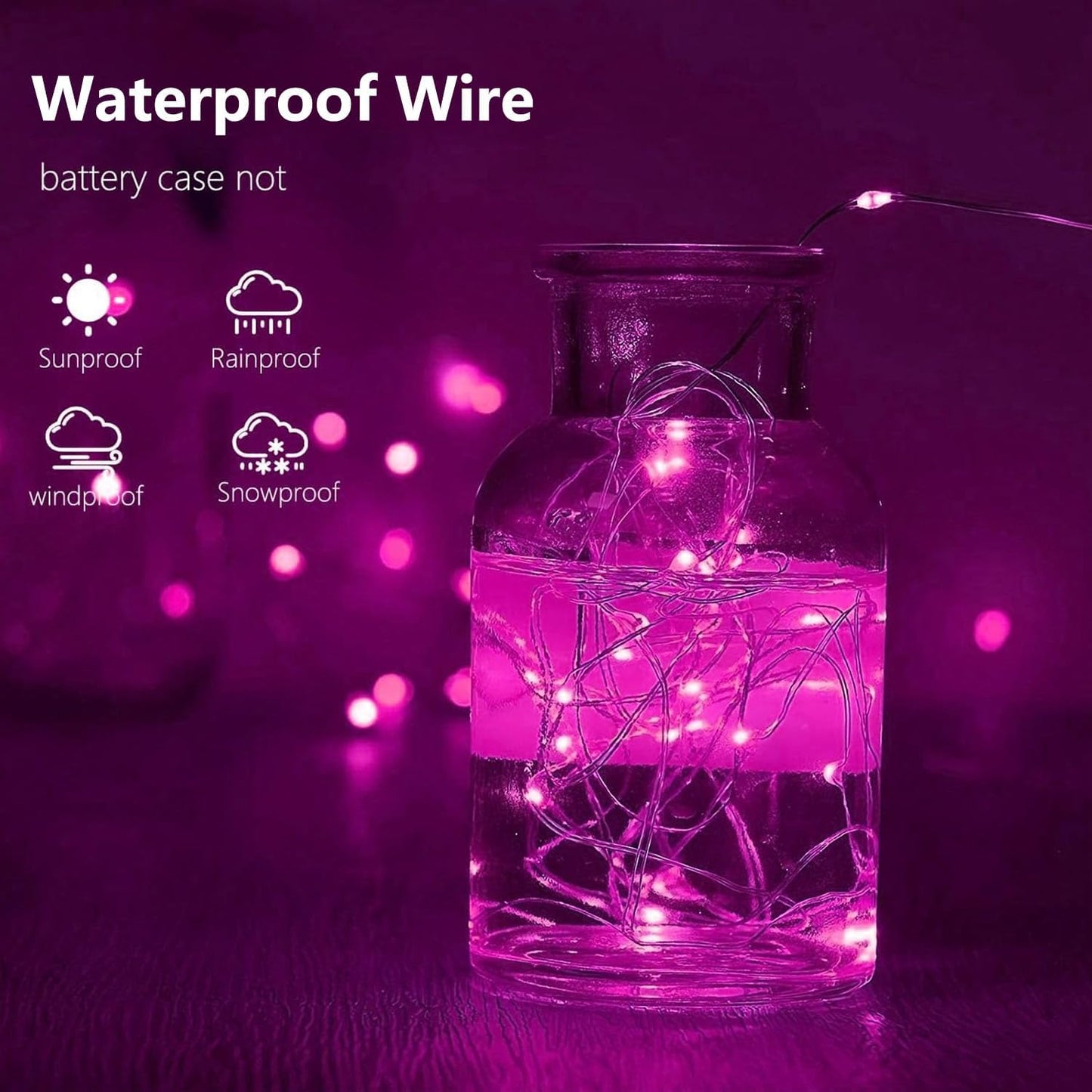4-Pack 50 LED Pink Fairy Lights Battery Operated with Timer, 16FT Waterproof Starry String Lights Outdoor Indoor, Valentiens Lights for Valentine's Day Bedroom Wedding Birthday Christmas Party Decor
