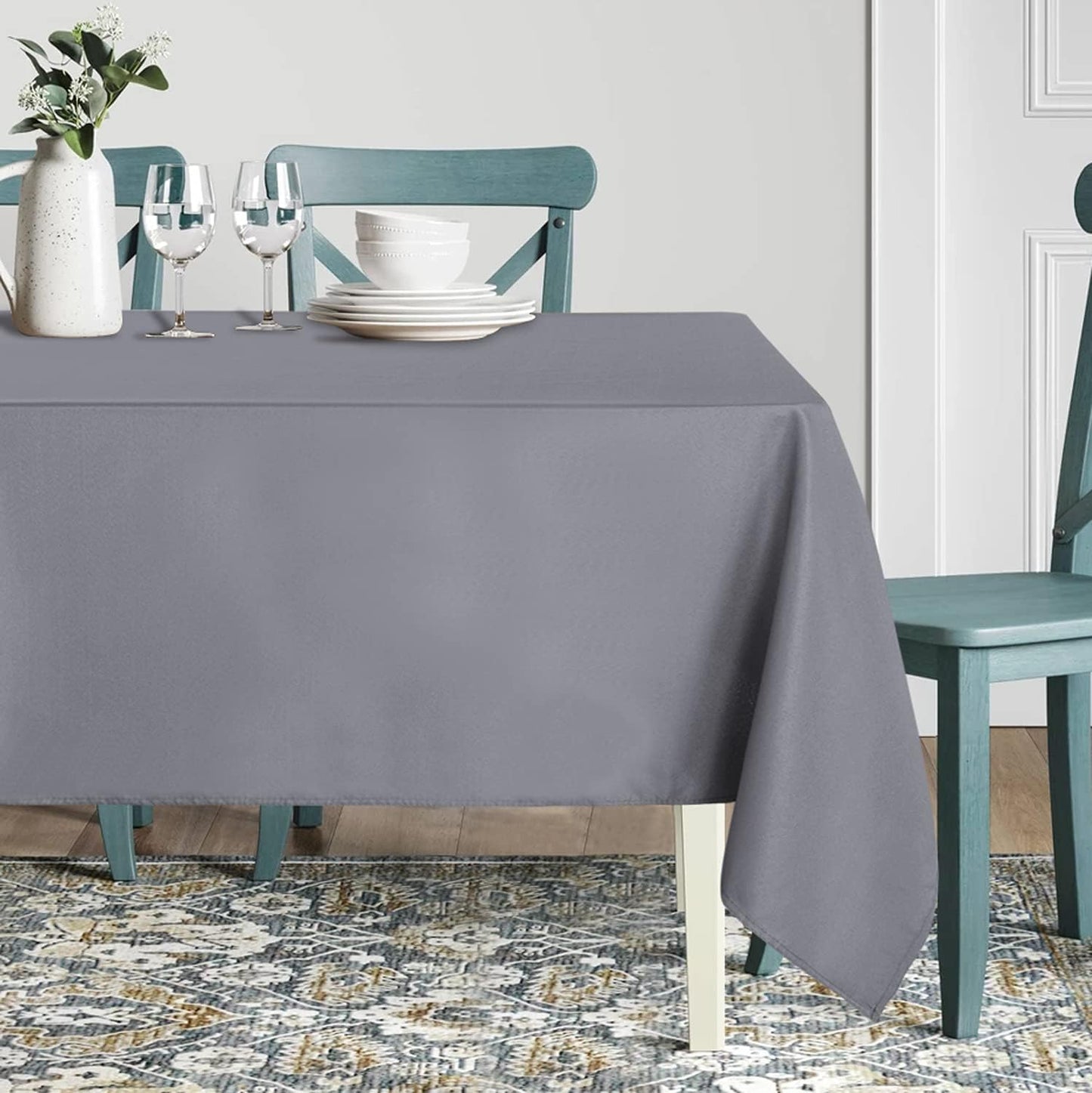 sancua Rectangle Tablecloth - 54 x 120 Inch - Water Resistant Spill Proof Washable Polyester Table Cloth, Decorative Fabric Table Cover for Dining Tables, Buffet Parties and Camping, Light Grey