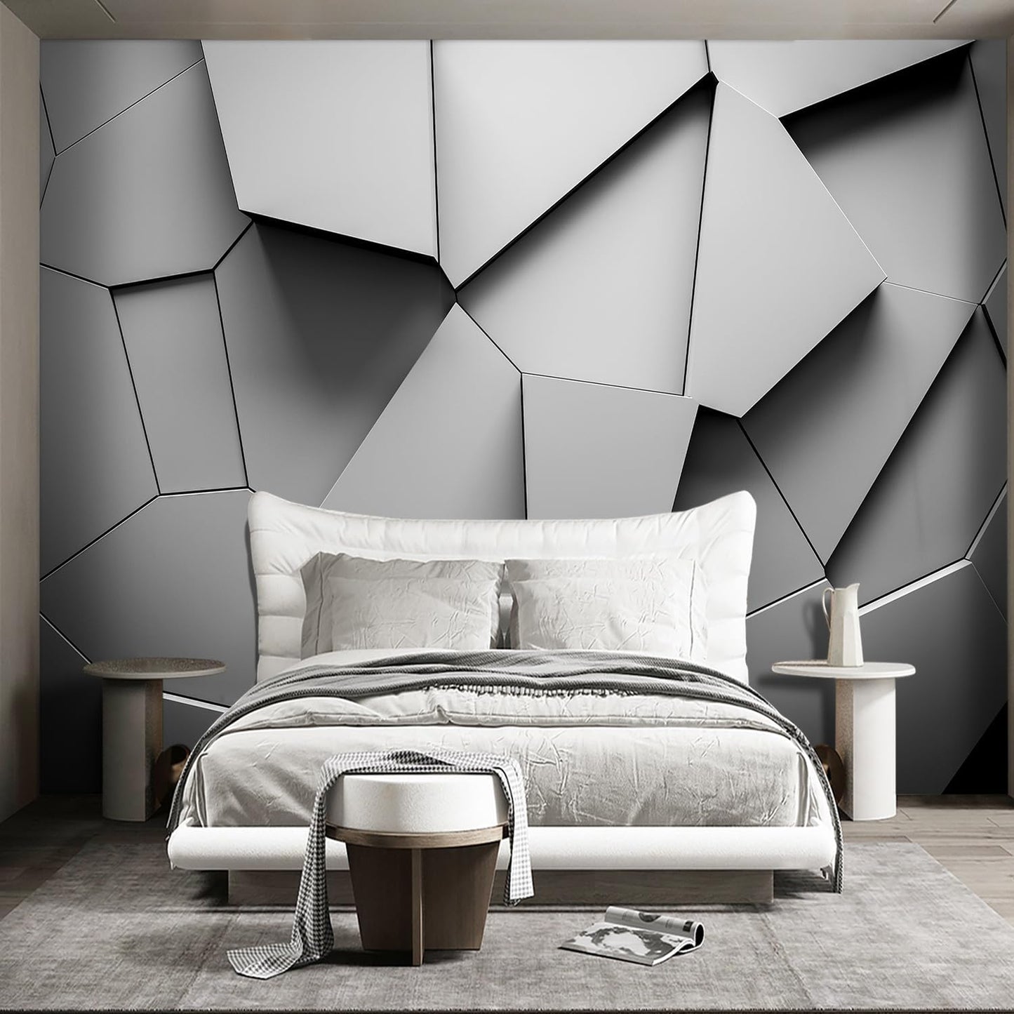 Grey Geometry wallpeper Living Room Bedroom Office Wall Mural - 91"x65"（Not Peel and Stick）