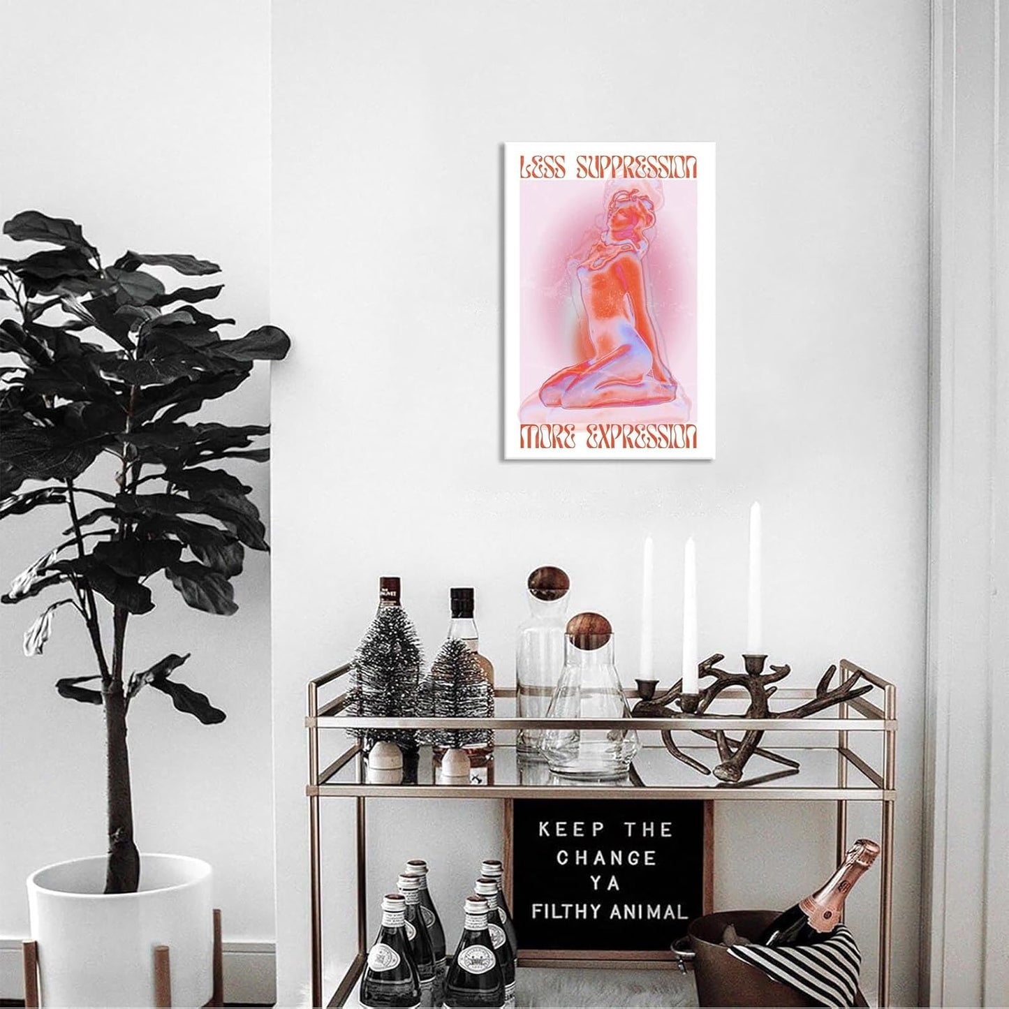 Spiritual Affirmation Art Poster Pink Woman Canvas Wall Art Aesthetic Pictures Sexy Woman Prints Painting Trendy Gradient Aesthetic Wall Decor Living Room Bedroom 12x16in Framed