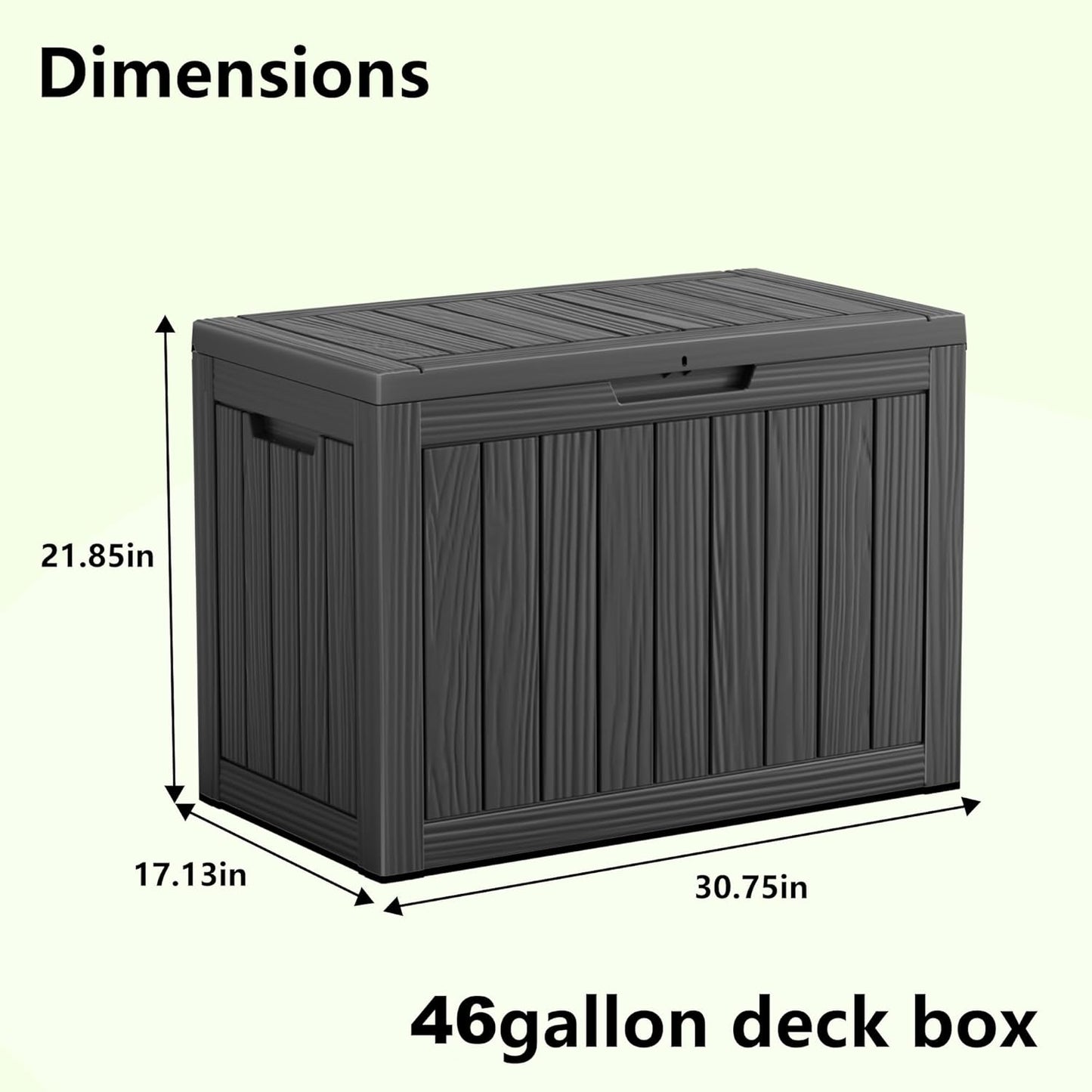 Vixzen 46 Gallon Resin Deck Box, Lockable Outdoor Storage Box for Patio Cushions Storage Furniture,Garden Tools, Pool Supplies, Weatherproof and UV Resistant,Black