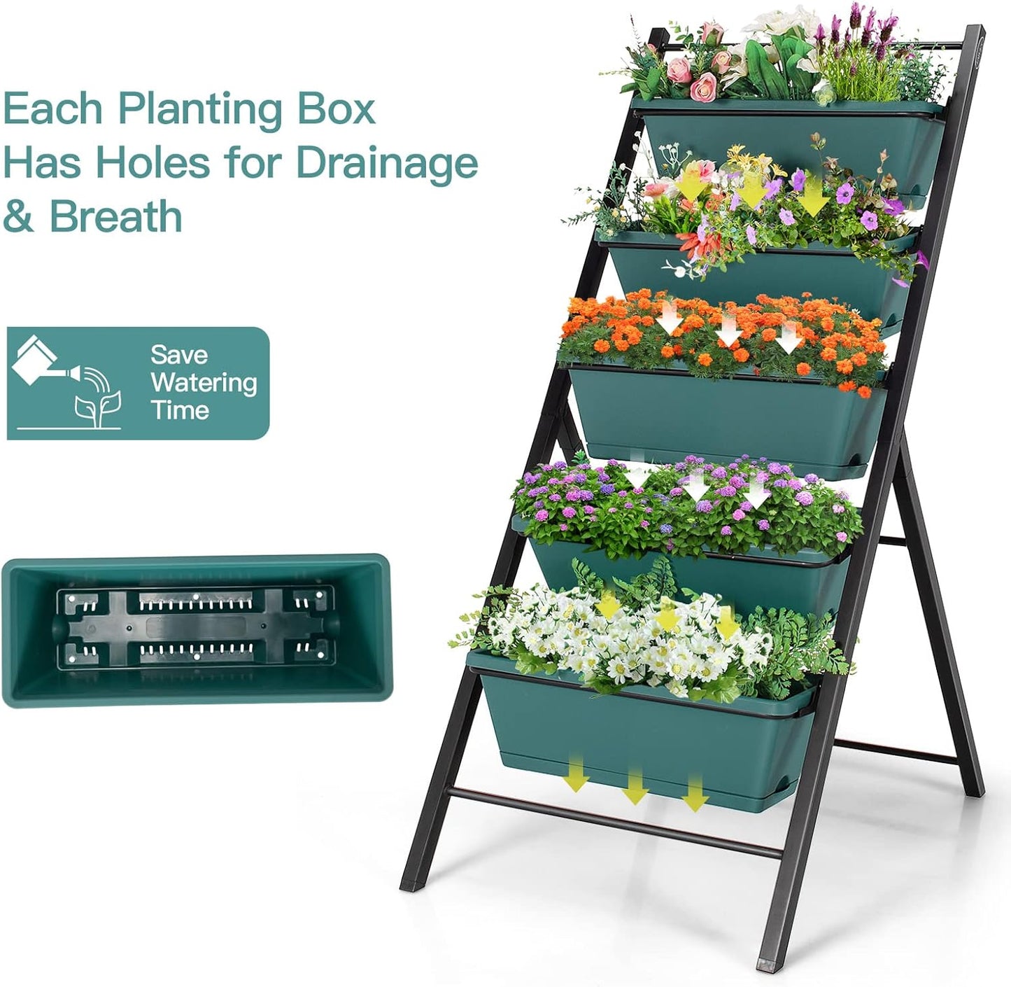 S AFSTAR 5-Tier Vertical Garden Planter, 5-Layer Raised Garden Bed with 5 Detachable Planter Boxes & Metal Frame, Indoor Outdoor Elevated Planting Containers for Flower Vegetables Fruit Herbs