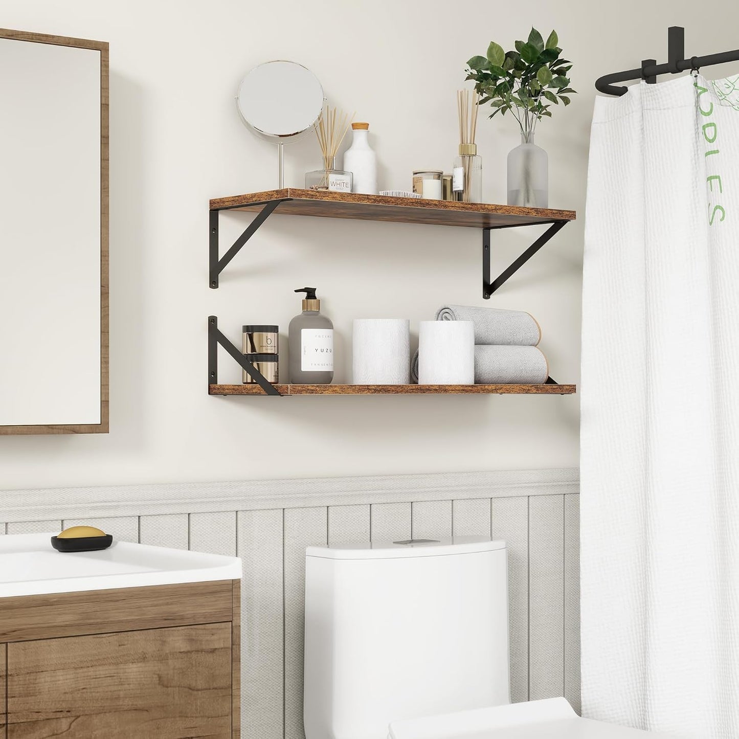 Fun Memories 27.5" W x10 D Floating Shelves, Large Wall Shelves 27.5 Inch Long, Set of 2, Farmhouse Wood Floating Shelf Wall Mounted, Deep Shelves for Bathroom, Living Room, Kitchen, Rustic Brown