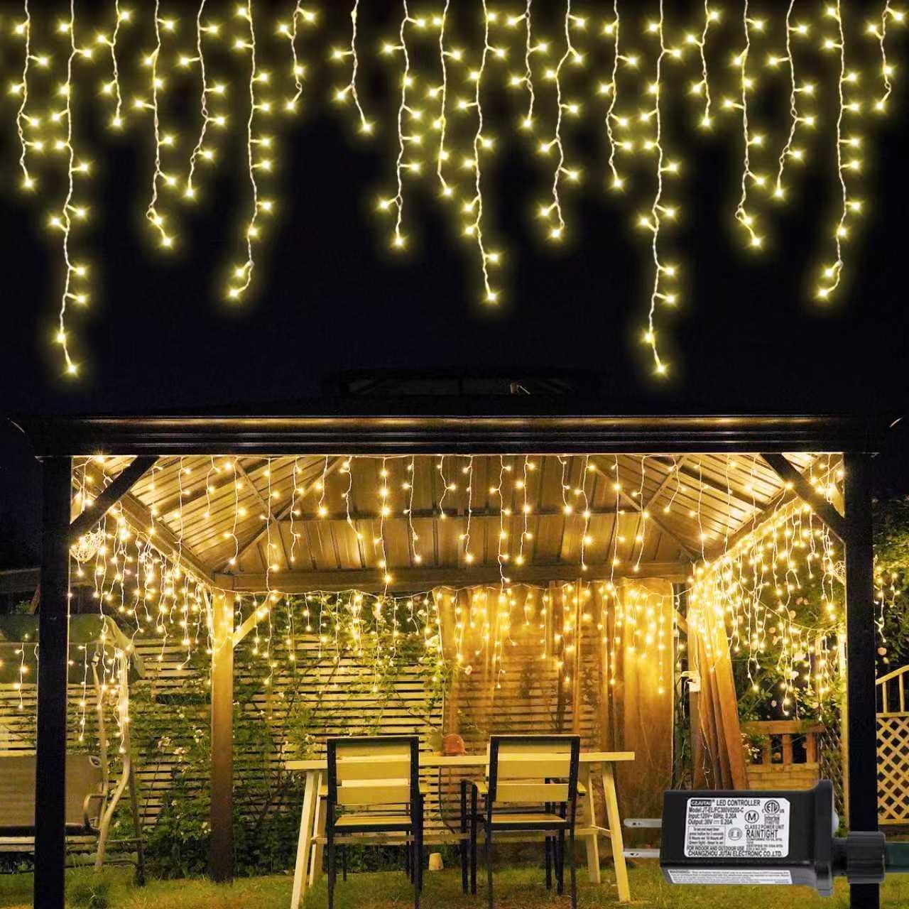 YEGUO 33ft 400 LED Icicle Lights Outdoor, 80 Drops Icicle Christmas Light Connectable, 8 Modes Warm White Xmas Icicle Lights with Timer Indoor