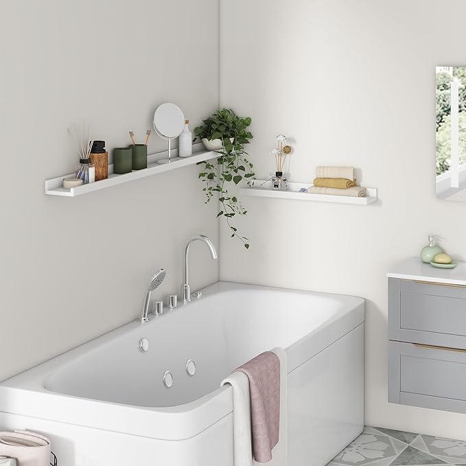 Picture Ledge Shelf for Wall, 36 inch Solid Pine Wood Nursery Book Shelves 2 Packs, Floating Ledge Shelves for Kids' Room Bedroom Bathroom Living Room Photo Frames Office Nursey Wall Decor, White