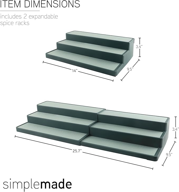 SIMPLEMADE 3-Tier Spice Rack Organizer - Versatile Storage Shelf for Kitchen, Bathroom, Bedroom & Office, Set of 2, Expandable Sage