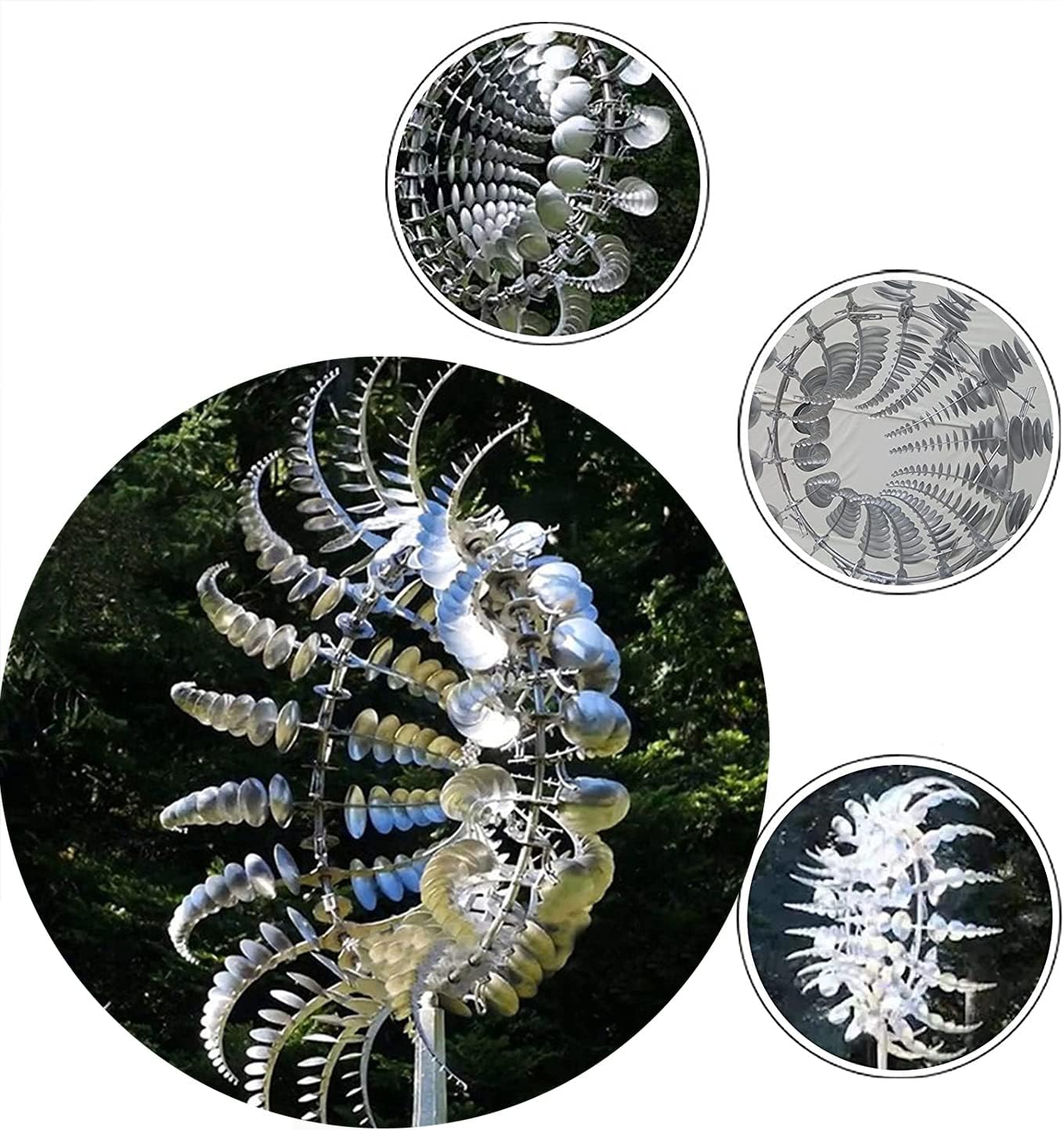 Unique and Magical Metal Windmill, 3D Wind Powered Kinetic Sculpture, Metal Wind Spinner Solar, Wind Spinners for Yard and Garden, Wind Catchers Metal Outdoor Patio Decoration (2 PCS -Silver)