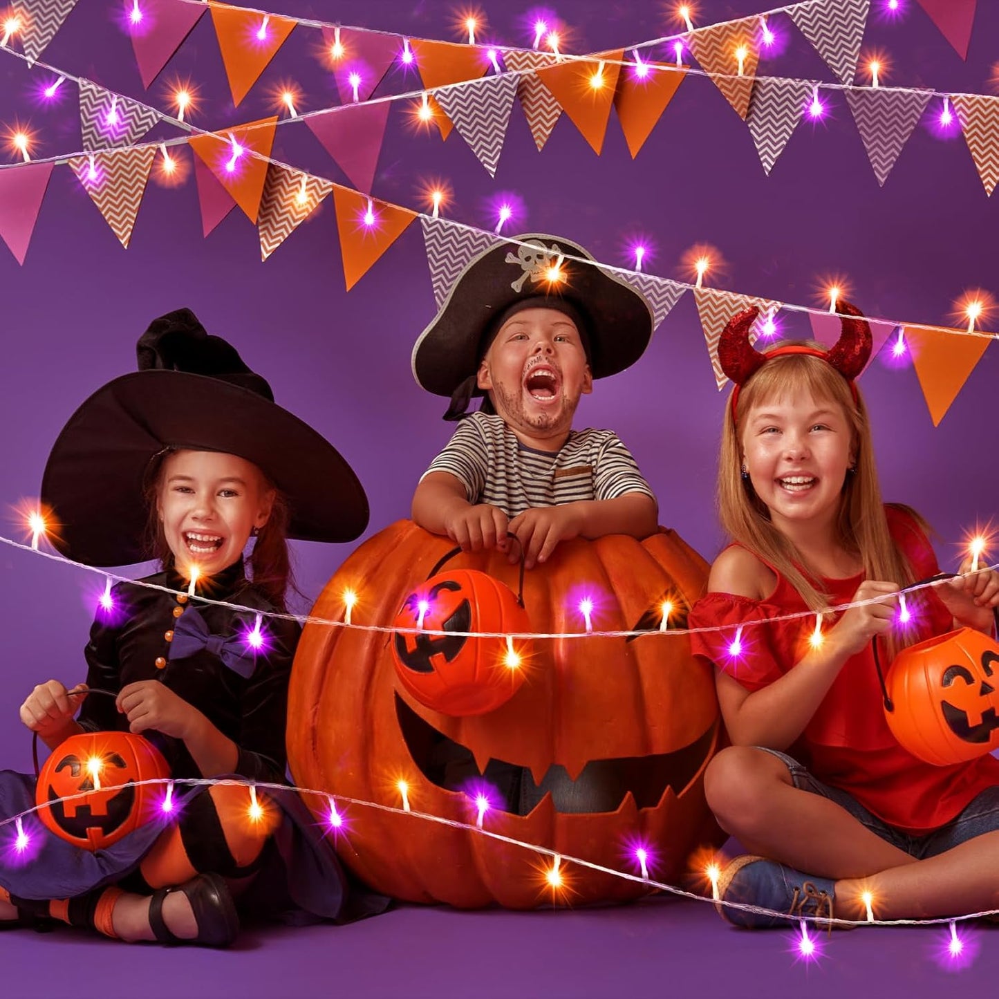 400 LED Halloween String Lights Outdoor, 131 FT Halloween Lights Outdoor Clear Wire with 8 Modes, Plug in Waterproof Christmas Light for Tree Party Christmas Thanksgiving Decorations, Purple&Orange