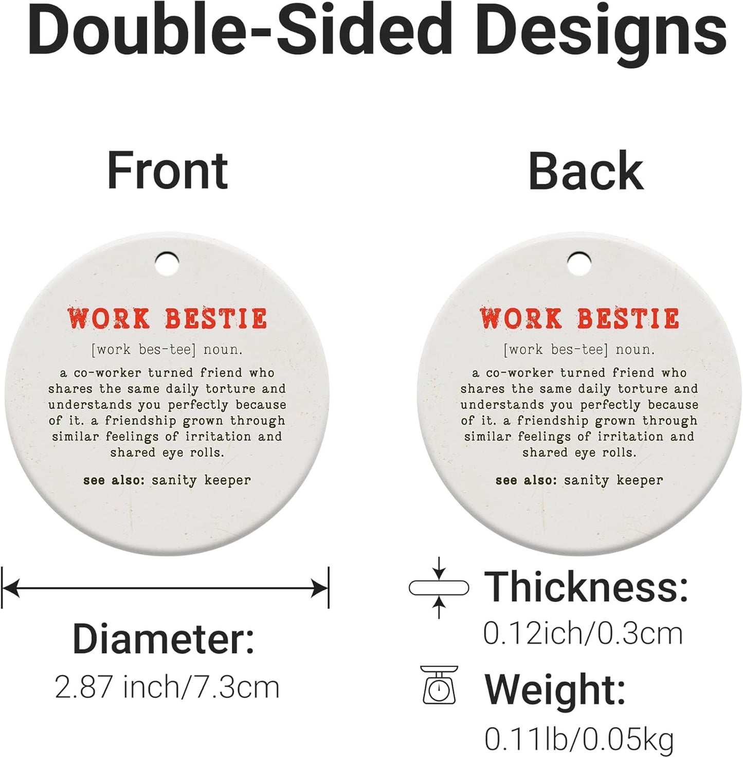 Friendship Gifts for Women, Best Friend, Funny, Work Besties, Sister, Friend Ornaments for Women, Ceramic Christmas Ornaments (Work Besties)