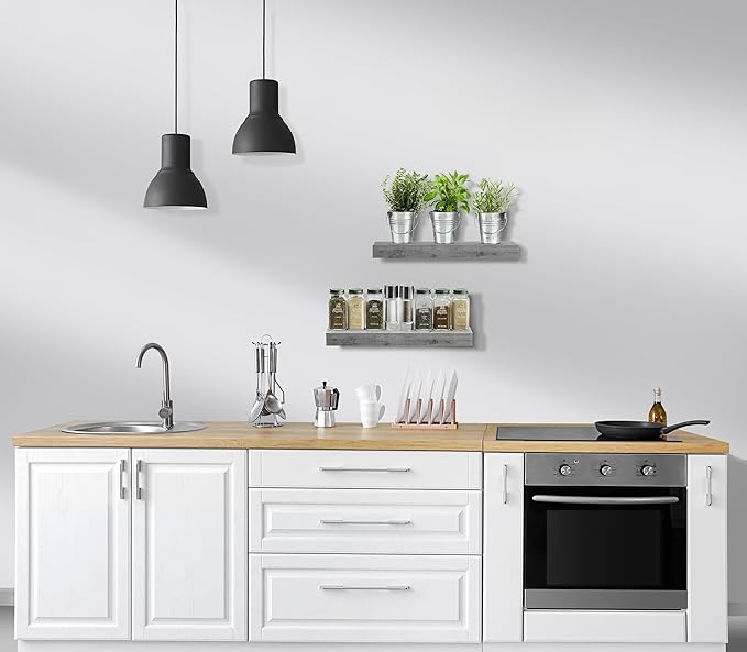 Sorbus Floating Shelves for Wall, Bathroom Shelves Wall Mounted for Kitchen, Bedroom, Bathroom Storage Over Toilet, Hanging Book Shelf for Wall Home Decor Living Room (Gray, 2 Pack)