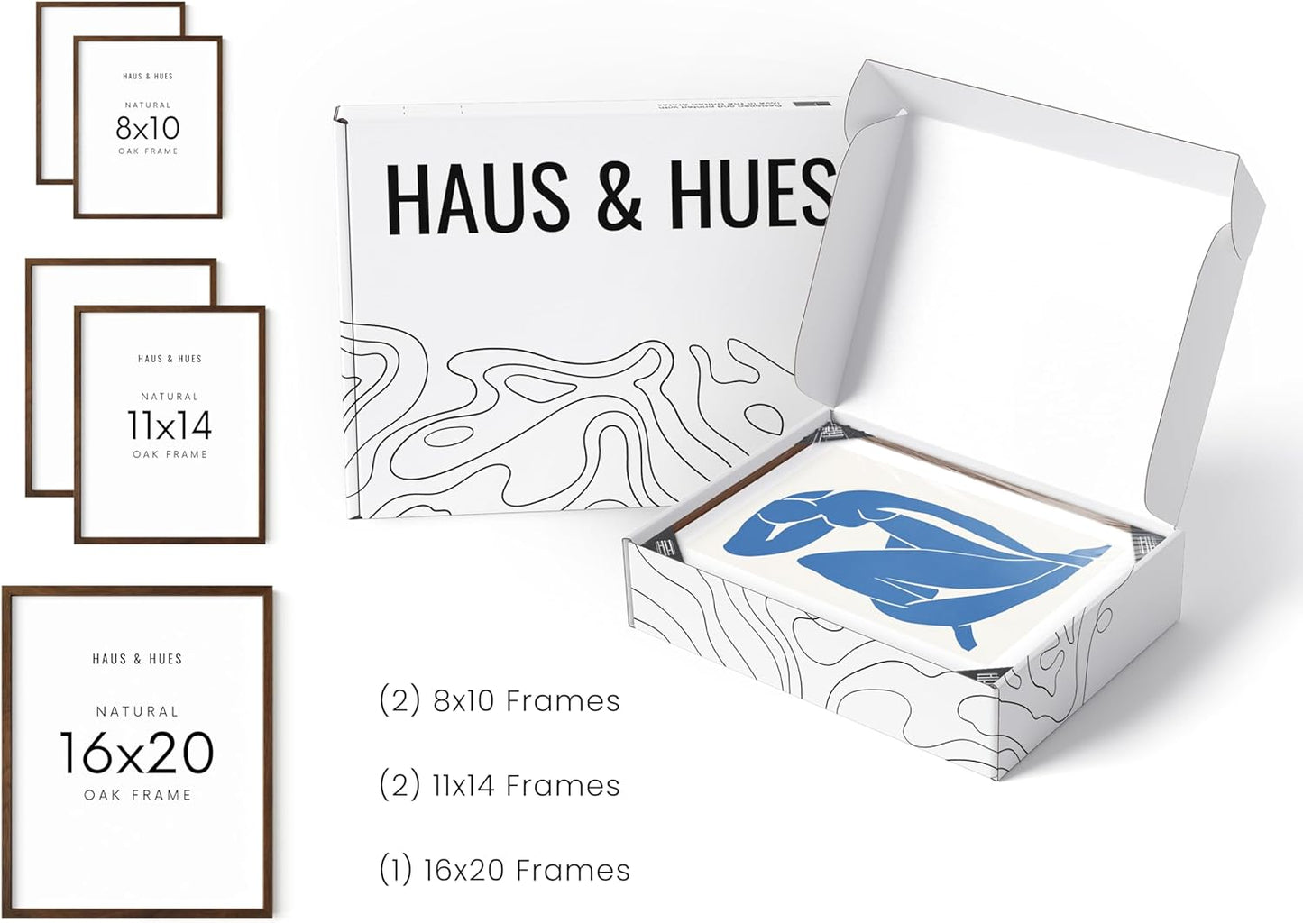 HAUS AND HUES Photo Gallery Wall Frame Set - Set of 5 Walnut Frames for Gallery Wall, Gallery Wall Frames, Multiple Picture Frames for Wall Collage (Two 8x10, Two 11x14, One 16x20 Framed Walnut)