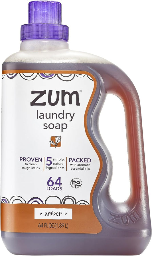 Indigo Wild Zum Clean Laundry Soap - Plant-Based Liquid Laundry Soap - Contains Baking Soda, Essential Oils & Saponified Coconut Oil - Amber - 64 fl oz