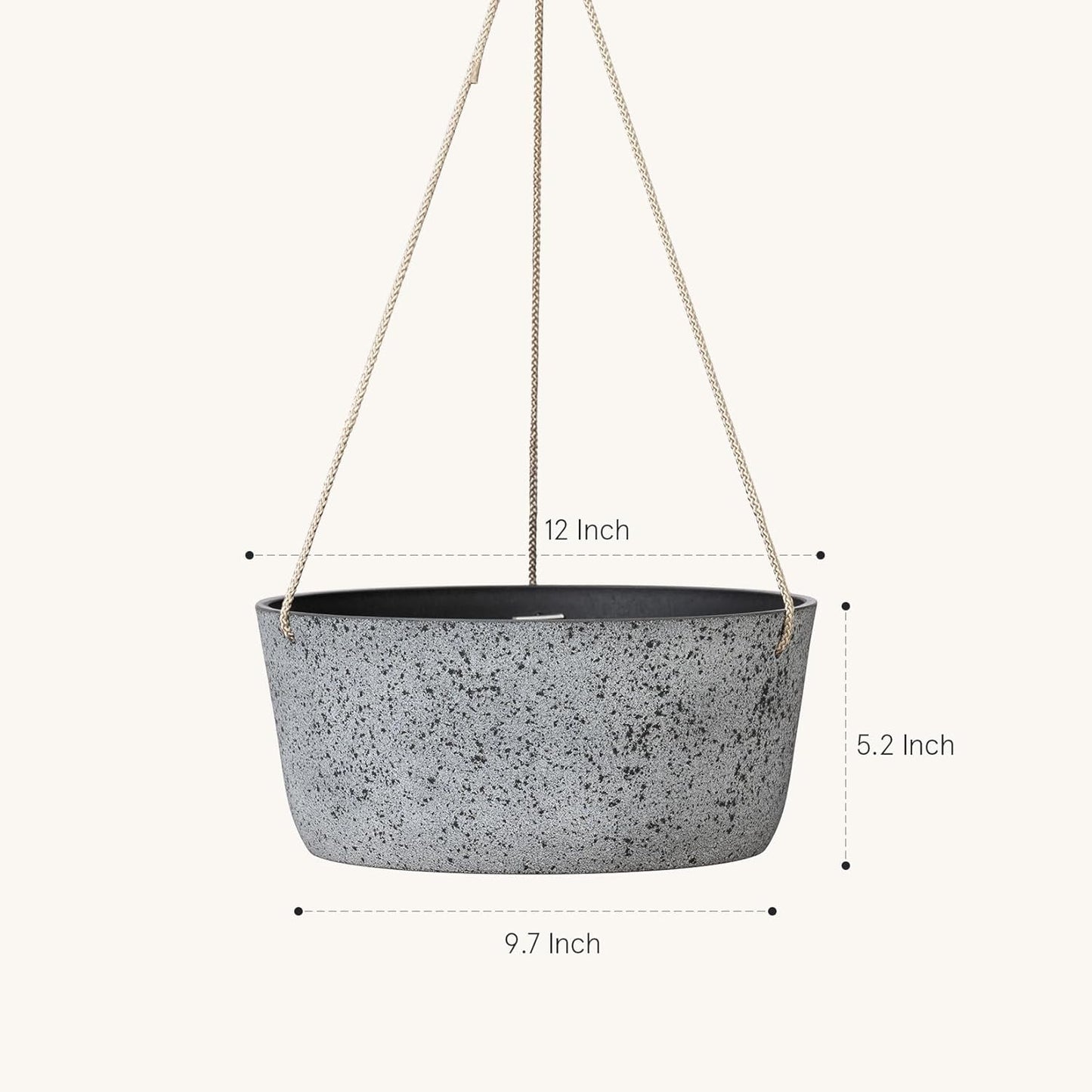 La Jolie Maison Large Hanging Planters - 12 Inch Outdoor Flower Pots, Rock Gray Hanging Garden Planters Set of 2
