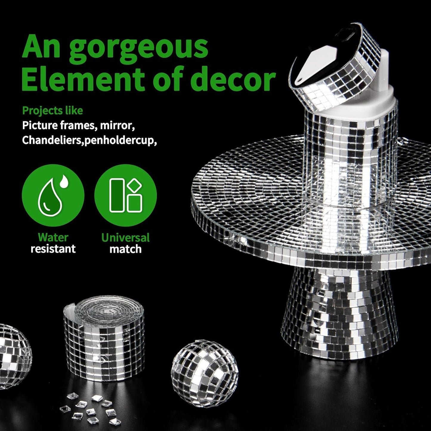 LONGKING 7092 Pieces Self-Adhesive Mirror Tiles, Square Mirror Stickers Mosaic Tiles, Glass DIY Craft Decoration, Disco Ball Tiles(Silver)