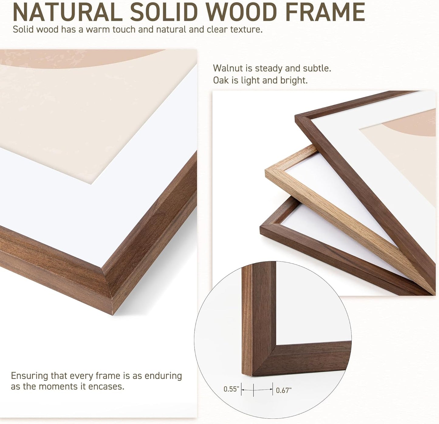 22x28 Poster Frame Set of 2 Natural Solid Walnut Photo Frames with 18x24 Removable Mat Wall Hanging Large Handcrafted Frame with HD Plexiglass Wall and Tabletop Display Large Picture Frame