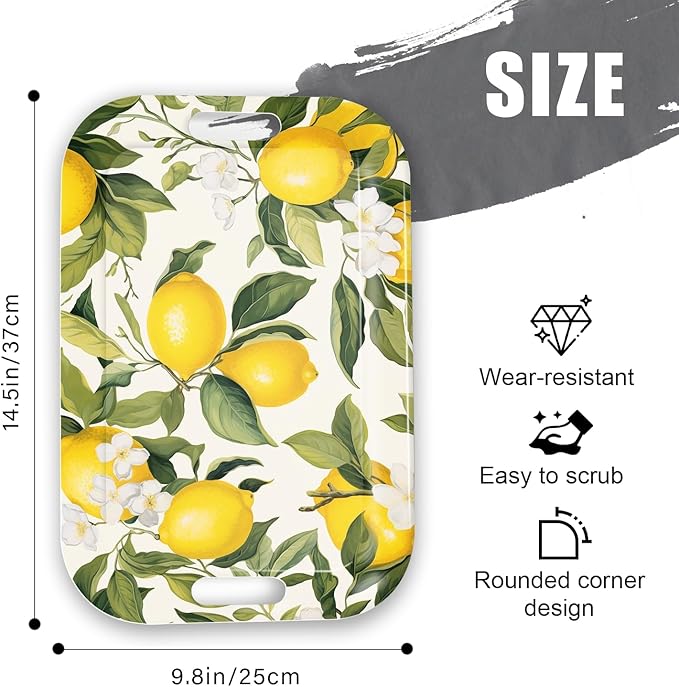 Serving Trays with Handles, 14.5 x 9.8 inch Rectangular Plastic Tray for Restaurant, Kitchen, Lemon and Lemon