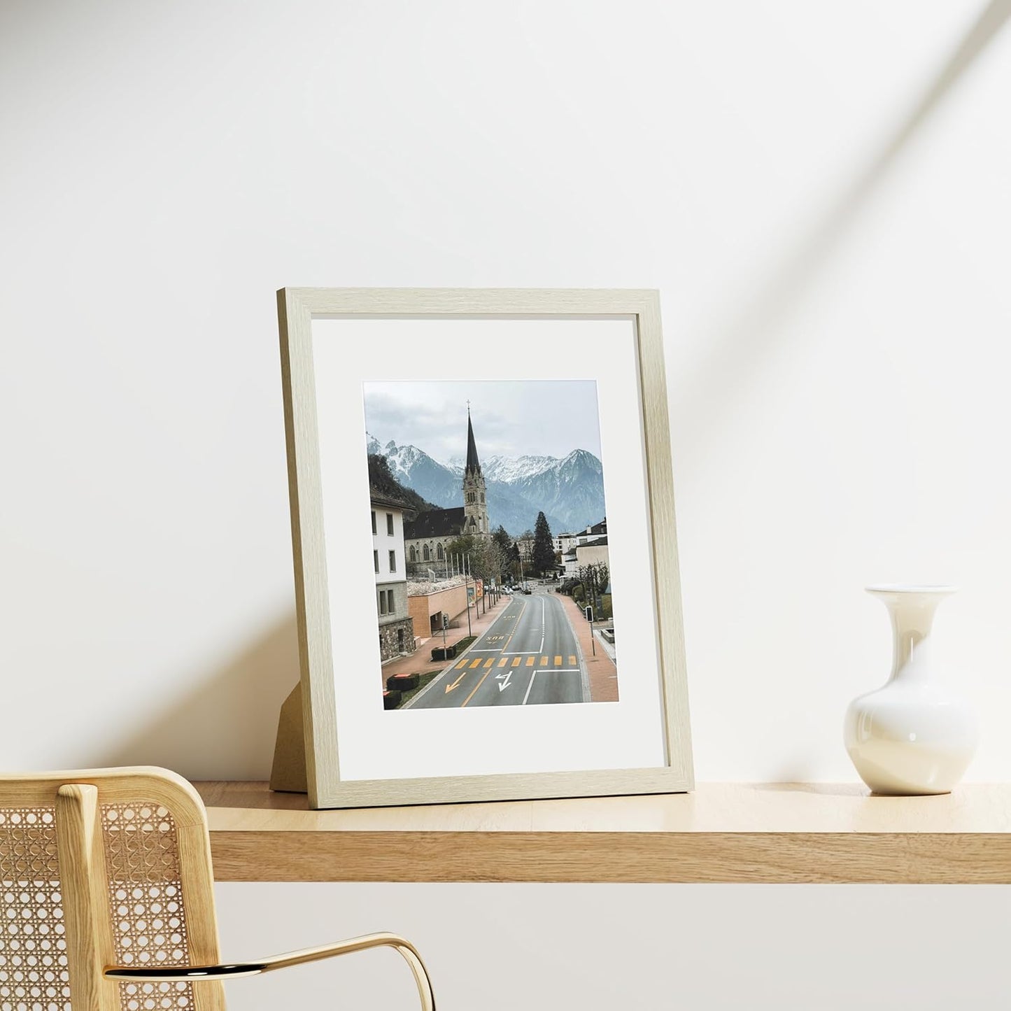 Vittanly 11x14 Picture Frames Set of 9, Shatter Resistant Plexiglass, Display 8x10 Pictures with Mat or 11x14 without Mat, Photo Frames for Wall or Tabletop, Engineered Wood, Cornsilk