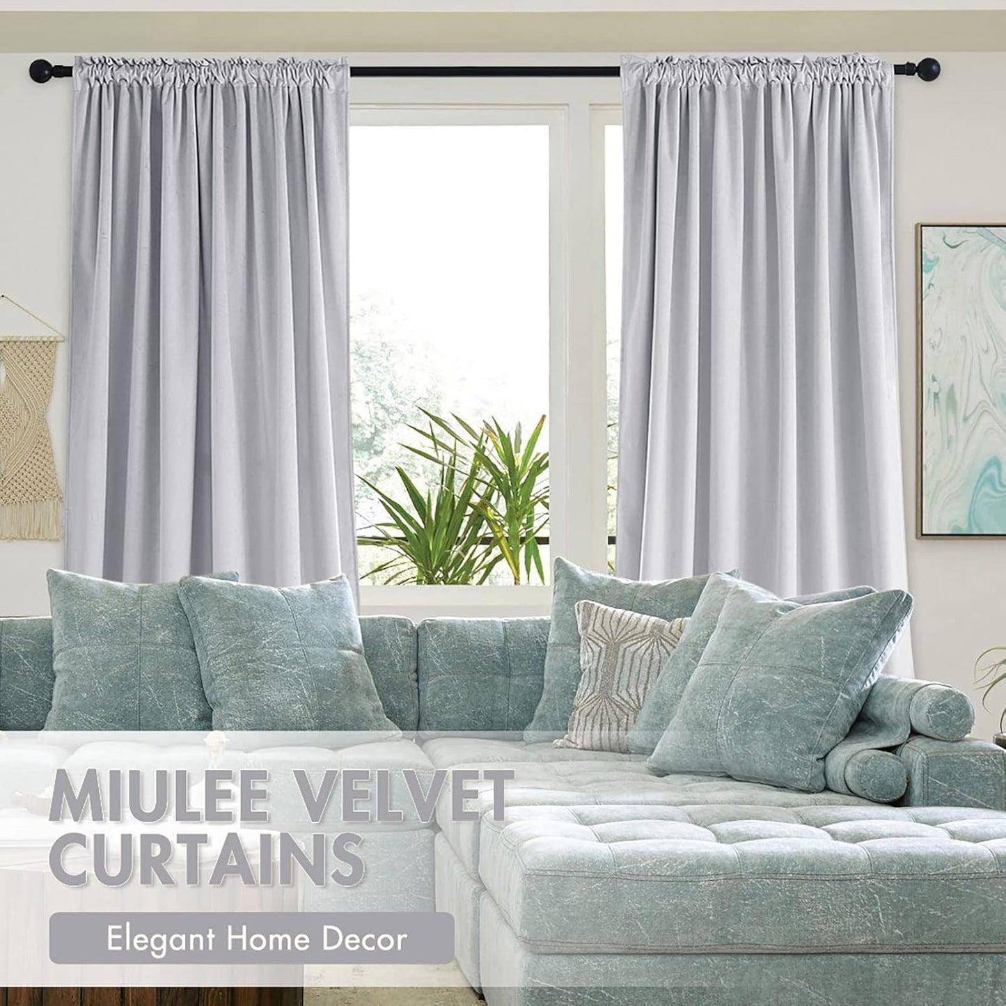 MIULEE Greyish White Velvet Curtains Thermal Insulated Blackout Curtain Drapes for Bedroom Living Room Darkening 90 Inches Long Curtains Panels Rod Pocket Set of 2