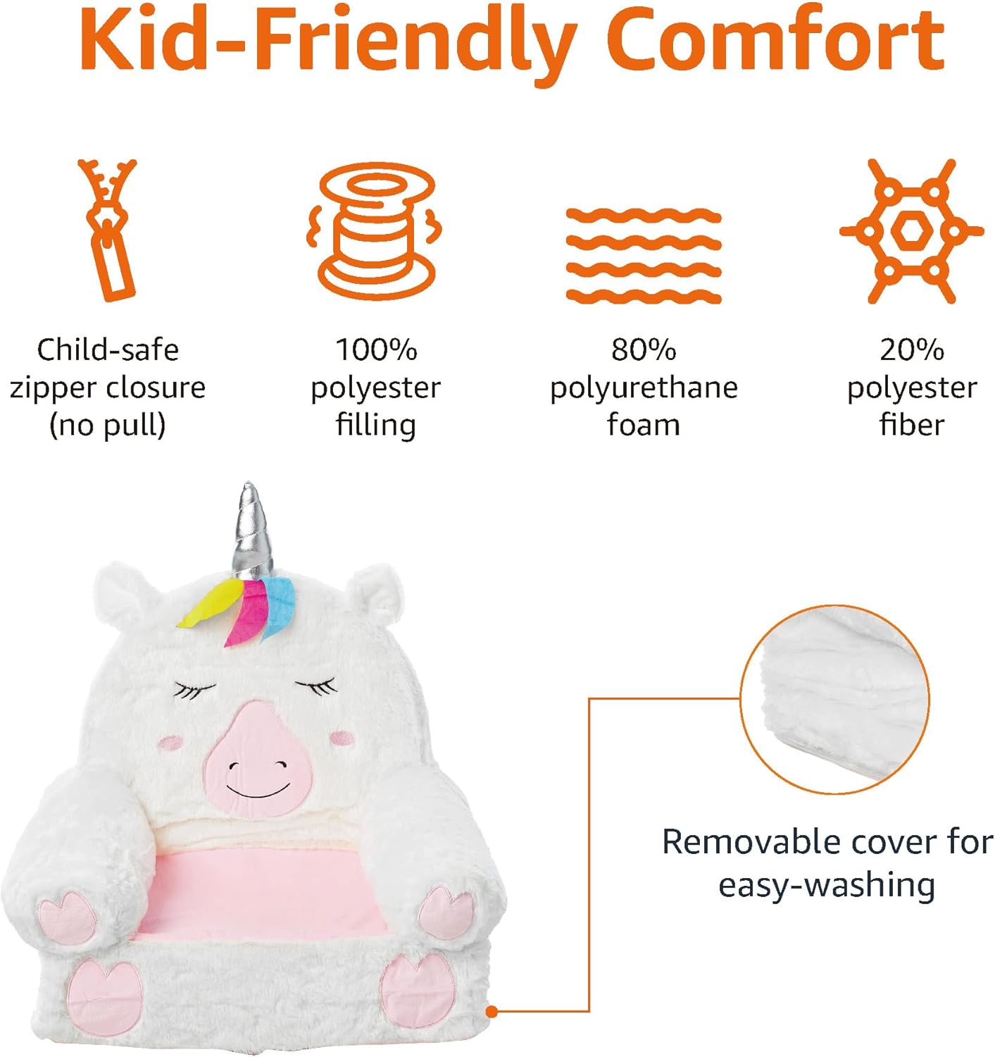 Amazon Basics Children's Plush Toddler Chair, Unicorn, Medium, Multicolor