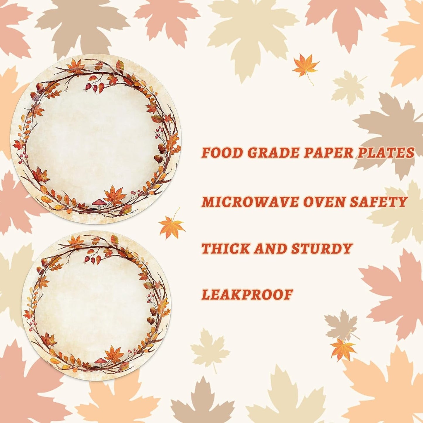 Homlouue 200 Pcs Fall Paper Plates and Napkins, Watercolor Disposable Dinnerware Set, Autumn Leaves Thanksgiving Party Supplies, Serve 50 Guests