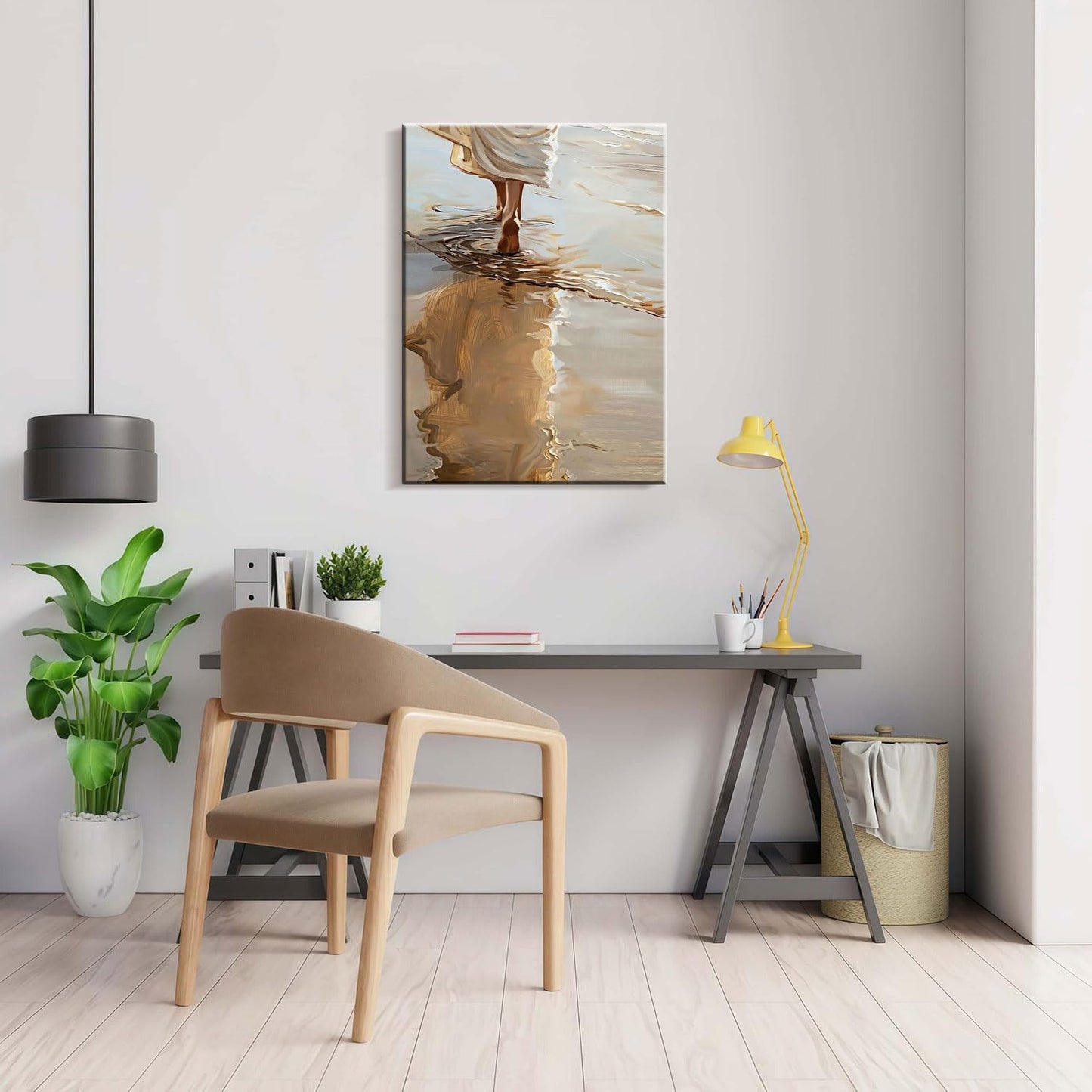 Framed Jesus Walking on the Beach Christian Religious Coastal FaithWall Art Decor Canvas Print Poster Gallery Picture Artwork for Living Room Bedroom 12x16 Inch Ready to Hang